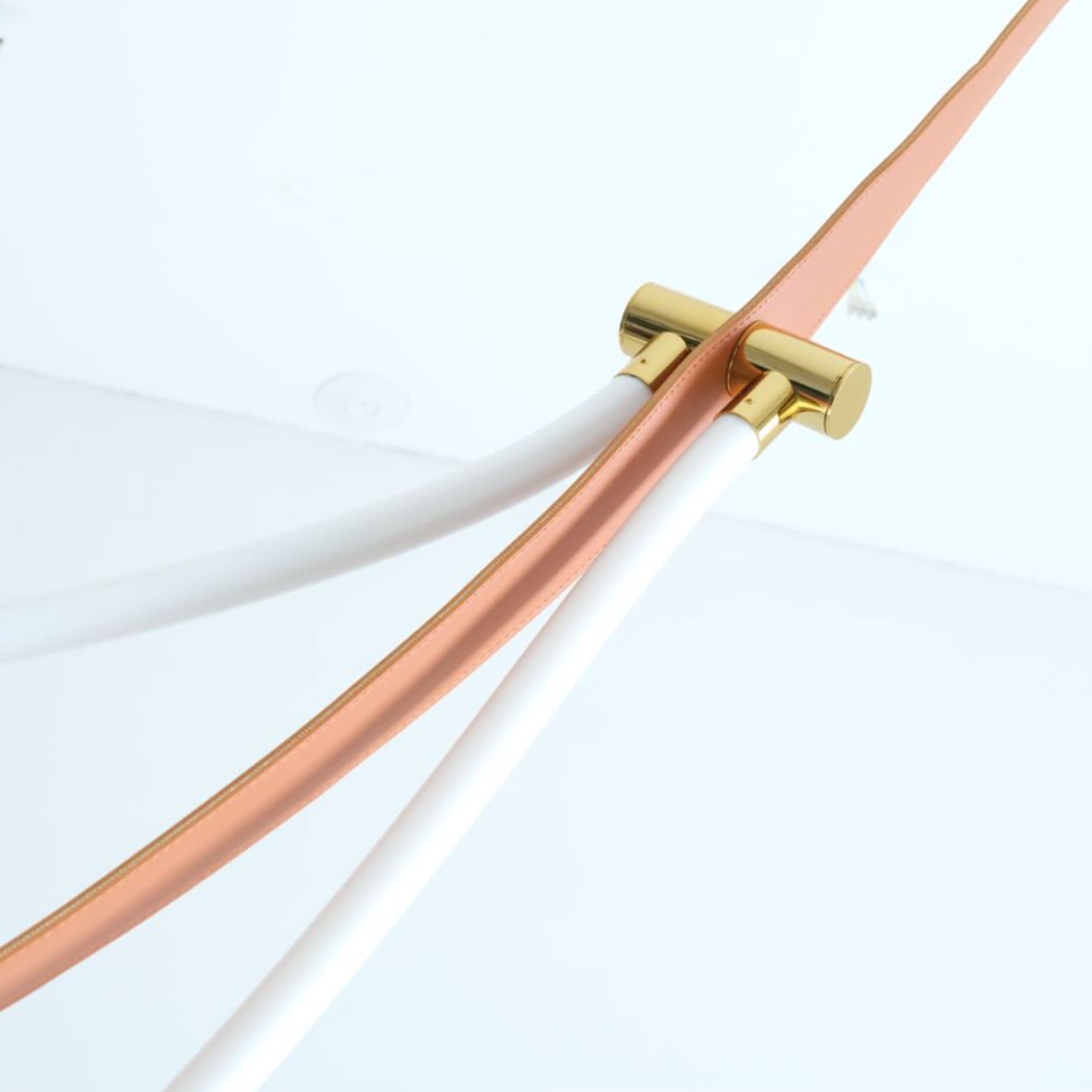 Aurora Borealis orange leather and golden pendant lamp by BEACON, 4-meter length, decorative lighting fixture with intricate design