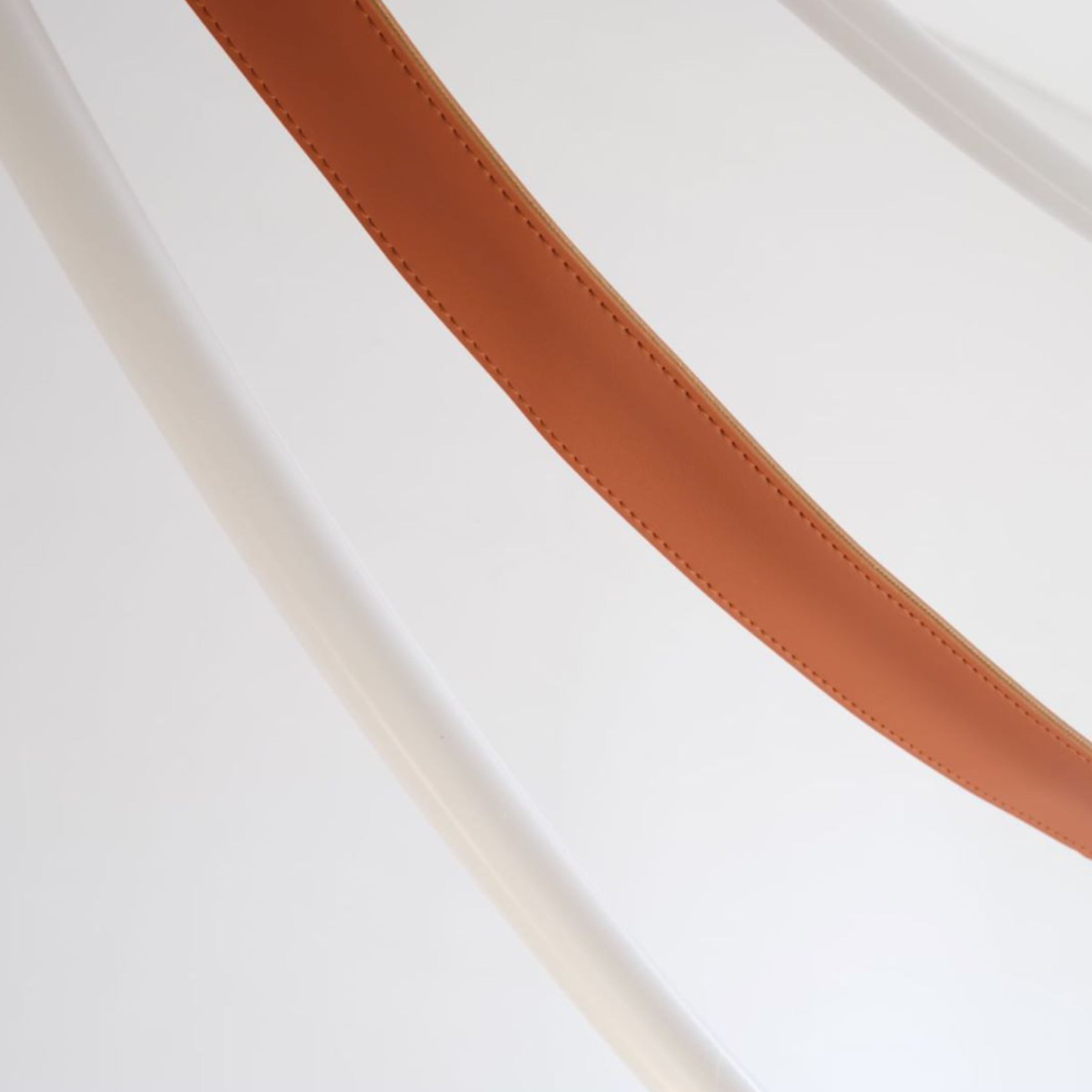 Aurora Borealis orange leather and golden pendant lamp by BEACON, 5.5 meters, hanging ceiling light with stylish design.