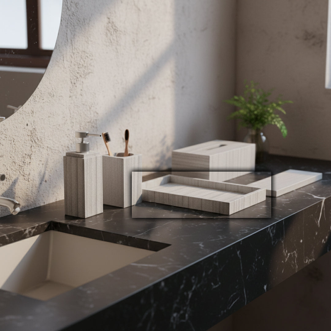 Australian Gray Marble rectangular medium tray by BEACON featuring elegant gray marble with smooth edges.