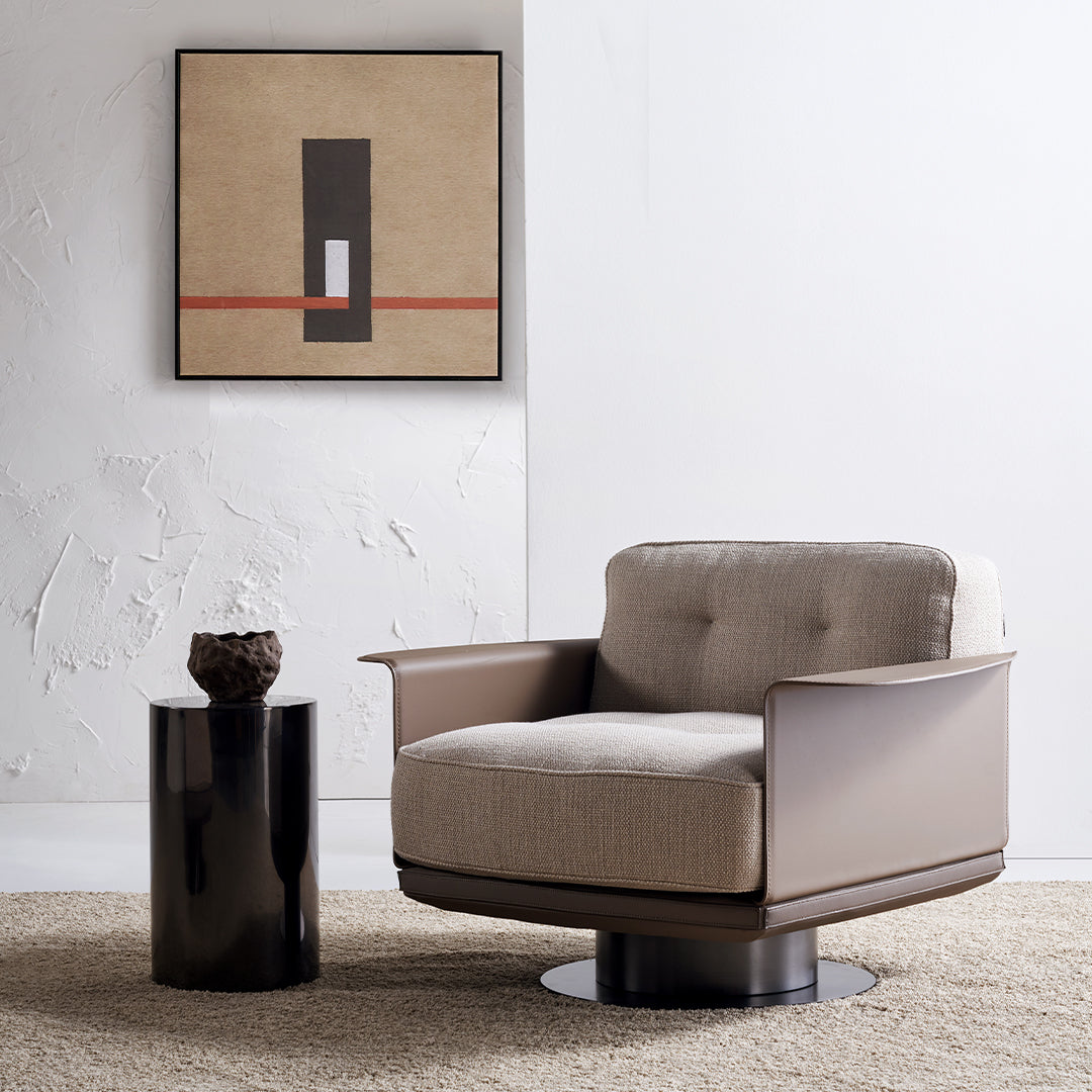 Avenor armchair by BEACON featuring plush fabric upholstery and a modern design, shown from a side view with wooden legs.
