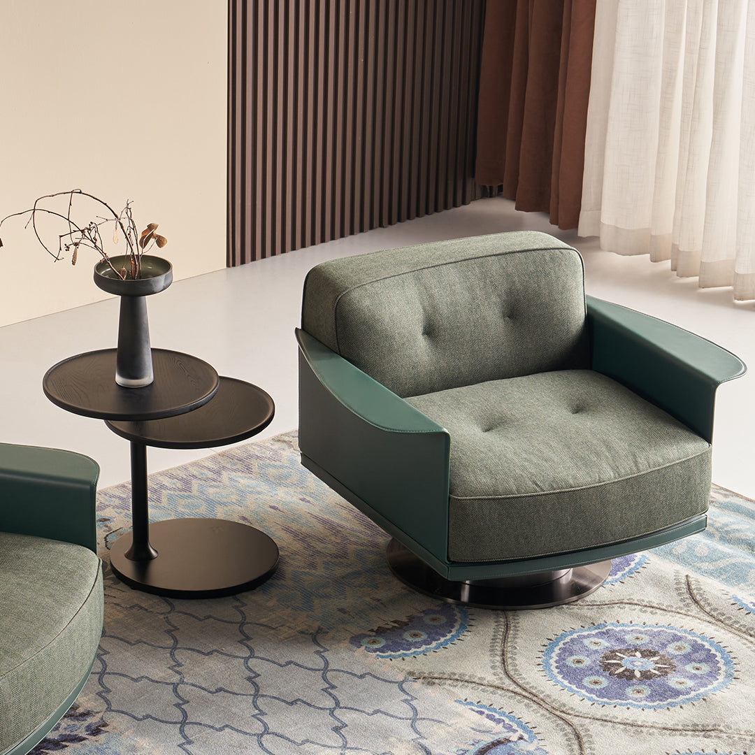 Green BEACON armchair LC091 with plush upholstery and modern design, ideal for living room or lounge seating.