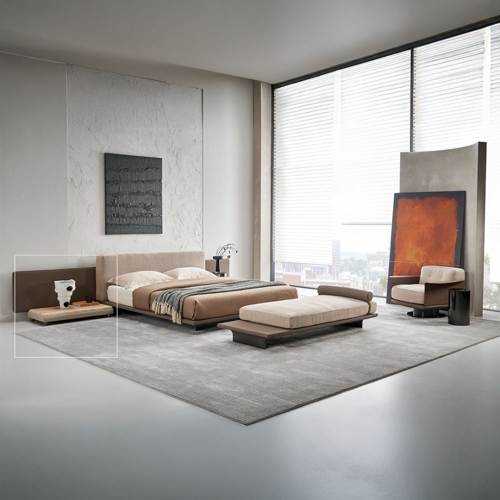 Avenor Beige Travertine Bedside Table - A  SF091 -  Bedside Tables - ebarza Furniture UAE | Shop Modern Furniture in Abu Dhabi & Dubai - مفروشات ايبازرا في الامارات | تسوق اثاث عصري وديكورات مميزة في دبي وابوظبي