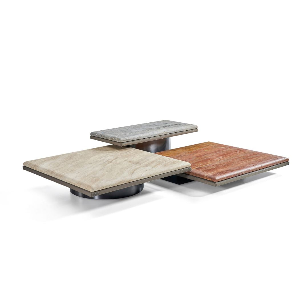 Avenor brown travertine side table from BEACON, featuring a sleek rectangular design perfect for living room decor.