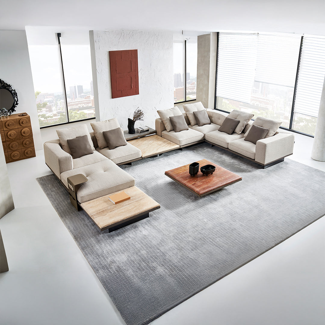 Avenor modular pouf with integrated side table by BEACON, versatile seating and table combo in a modern design.