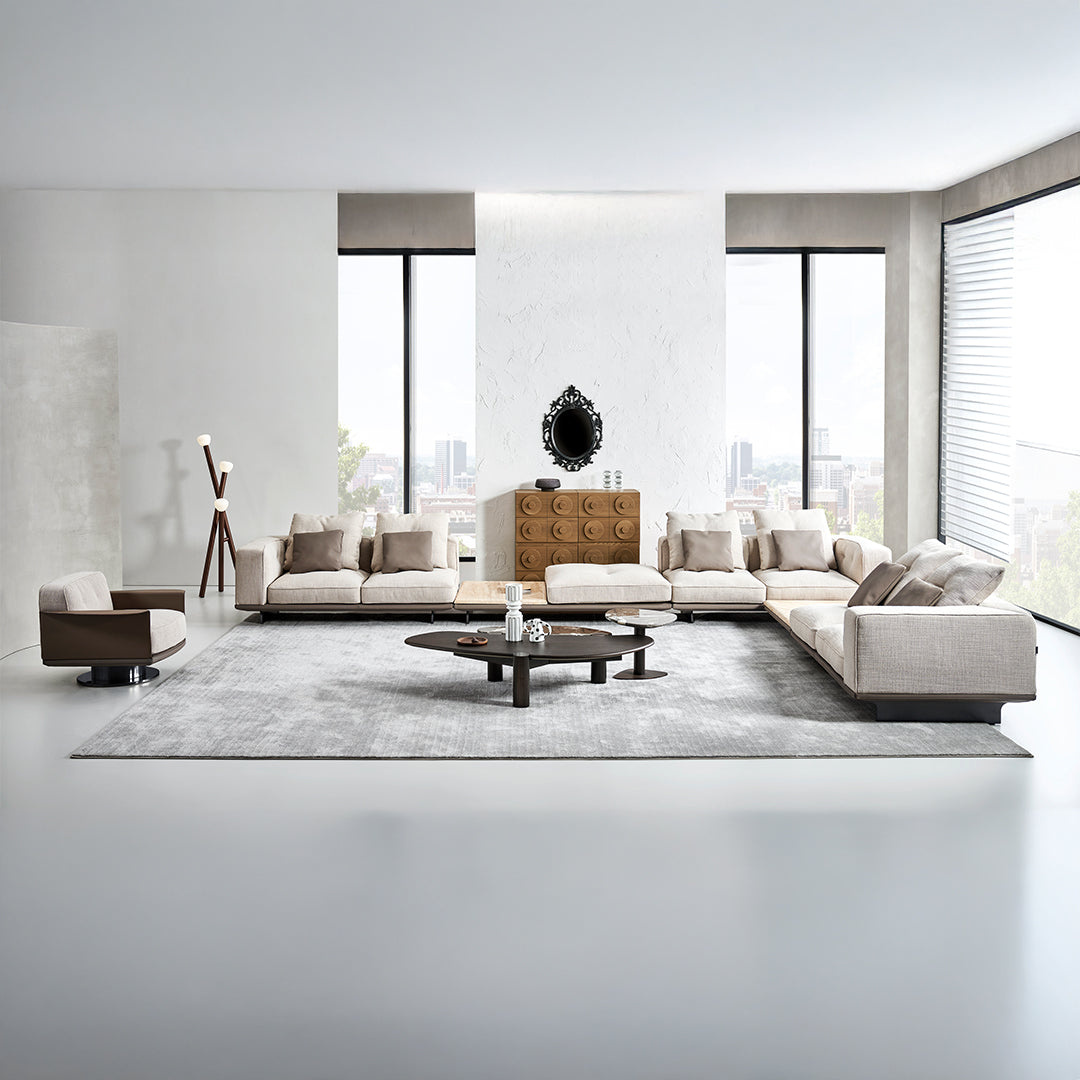 Avenor Modular Pouf with side table by BEACON, featuring a contemporary design and multifunctional surface for living room use.