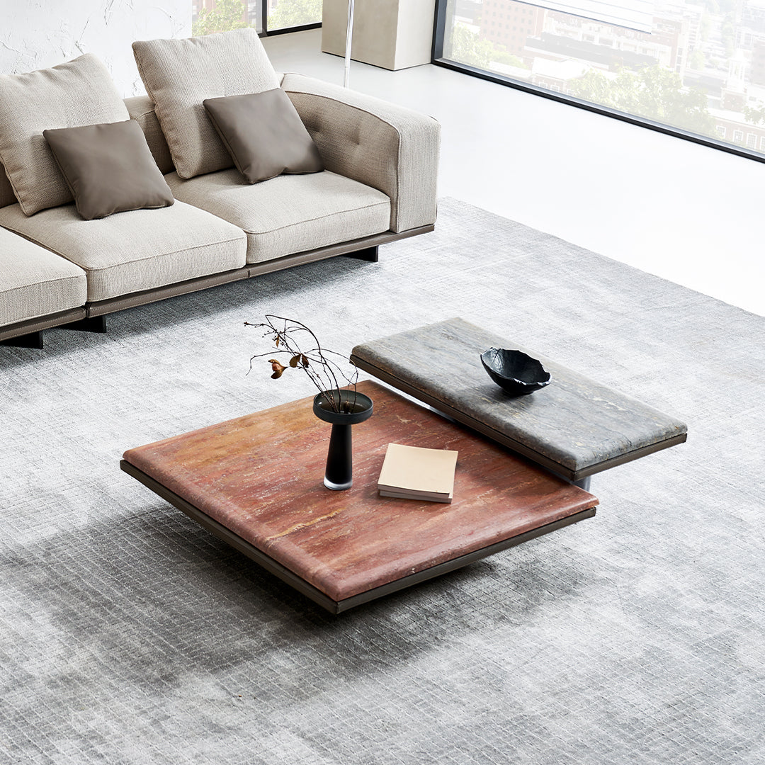 Avenor Red Travertine Coffee Table by BEACON, featuring a sleek red stone surface and modern design for stylish living rooms.