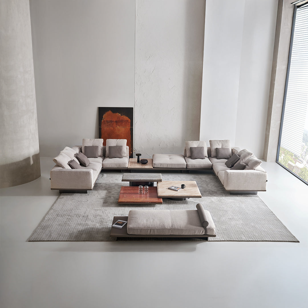 Red Avenor Travertine Coffee Table by BEACON with sleek rectangular design and polished surface, perfect for modern living rooms.