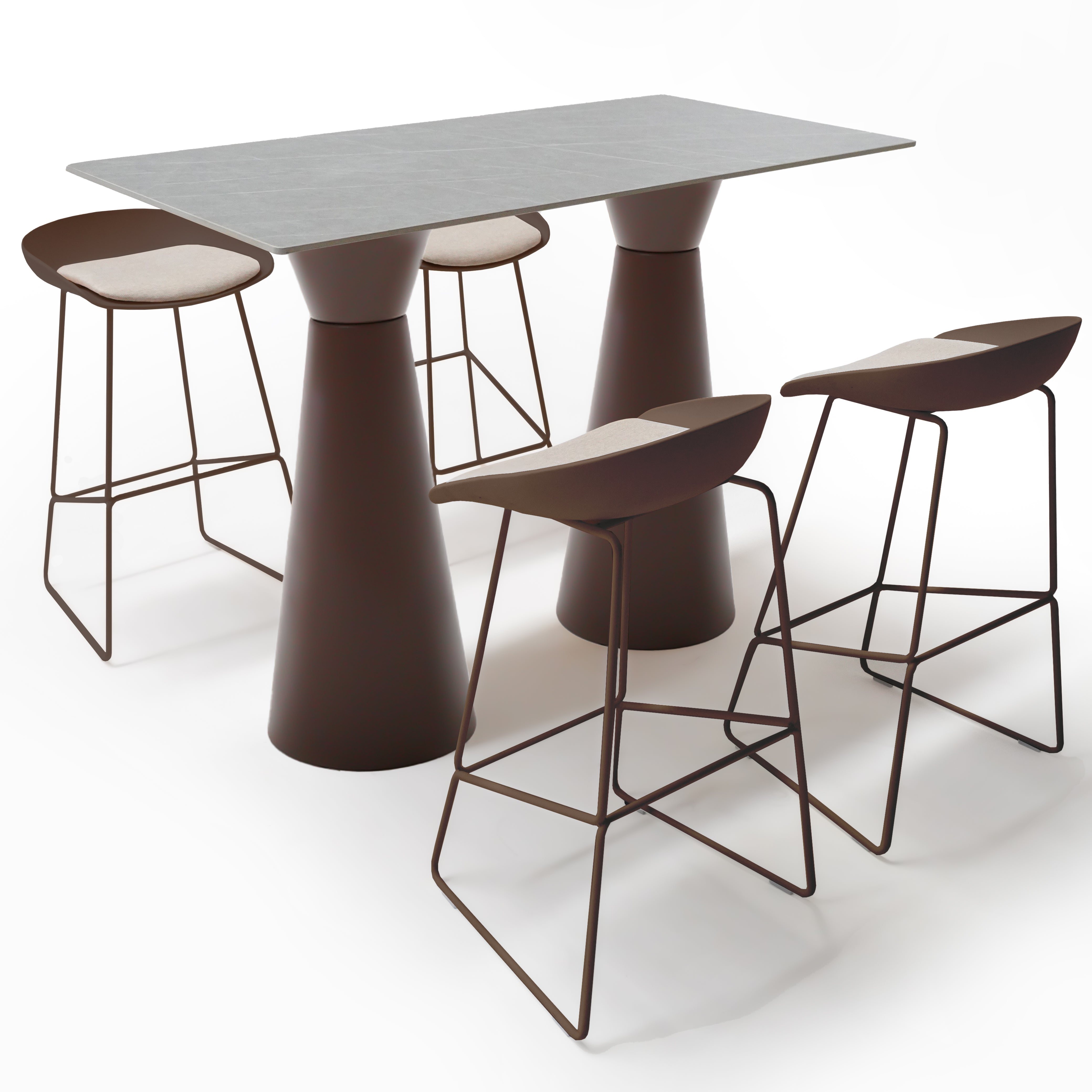 Coffee-colored BEACON 105cm bar table base, sturdy metal construction, designed for supporting high tables in commercial spaces.