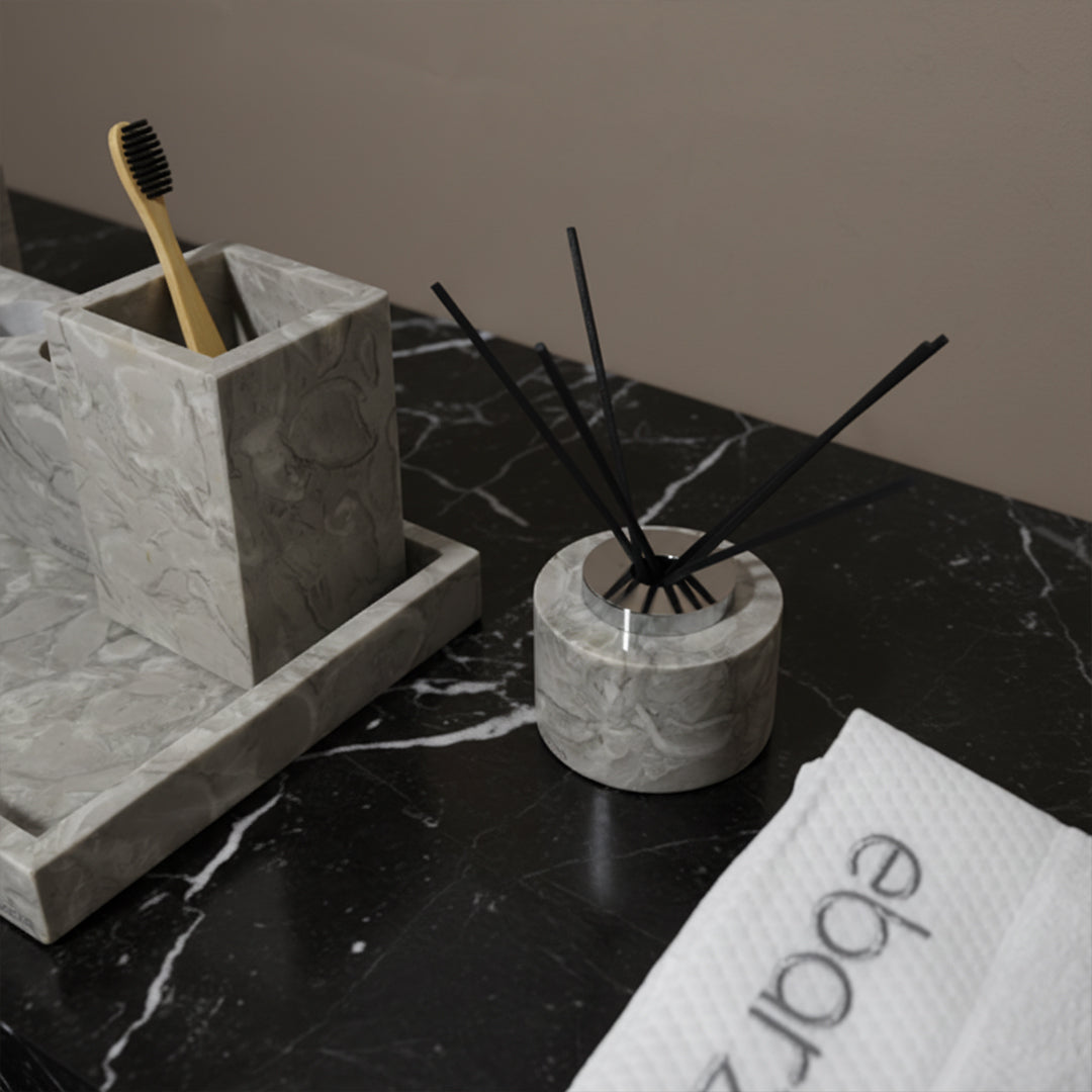 Silver Bawang Flower Marble Circular Incense Dispenser for stick diffusers, elegant home decor accessory by BEACON.