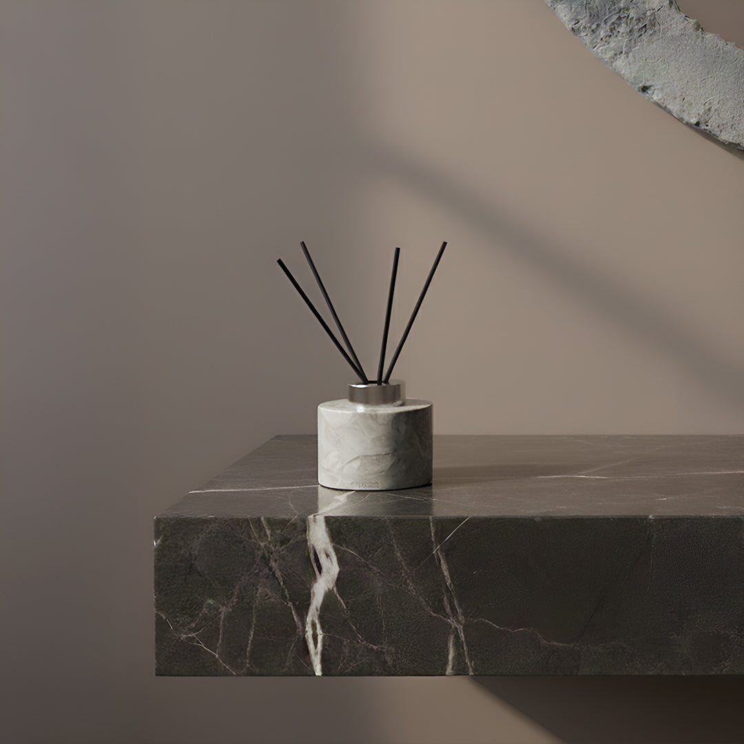 Silver Bawang Flower Marble Circular Incense Dispenser for stick diffusers, decorative accessory with elegant design.