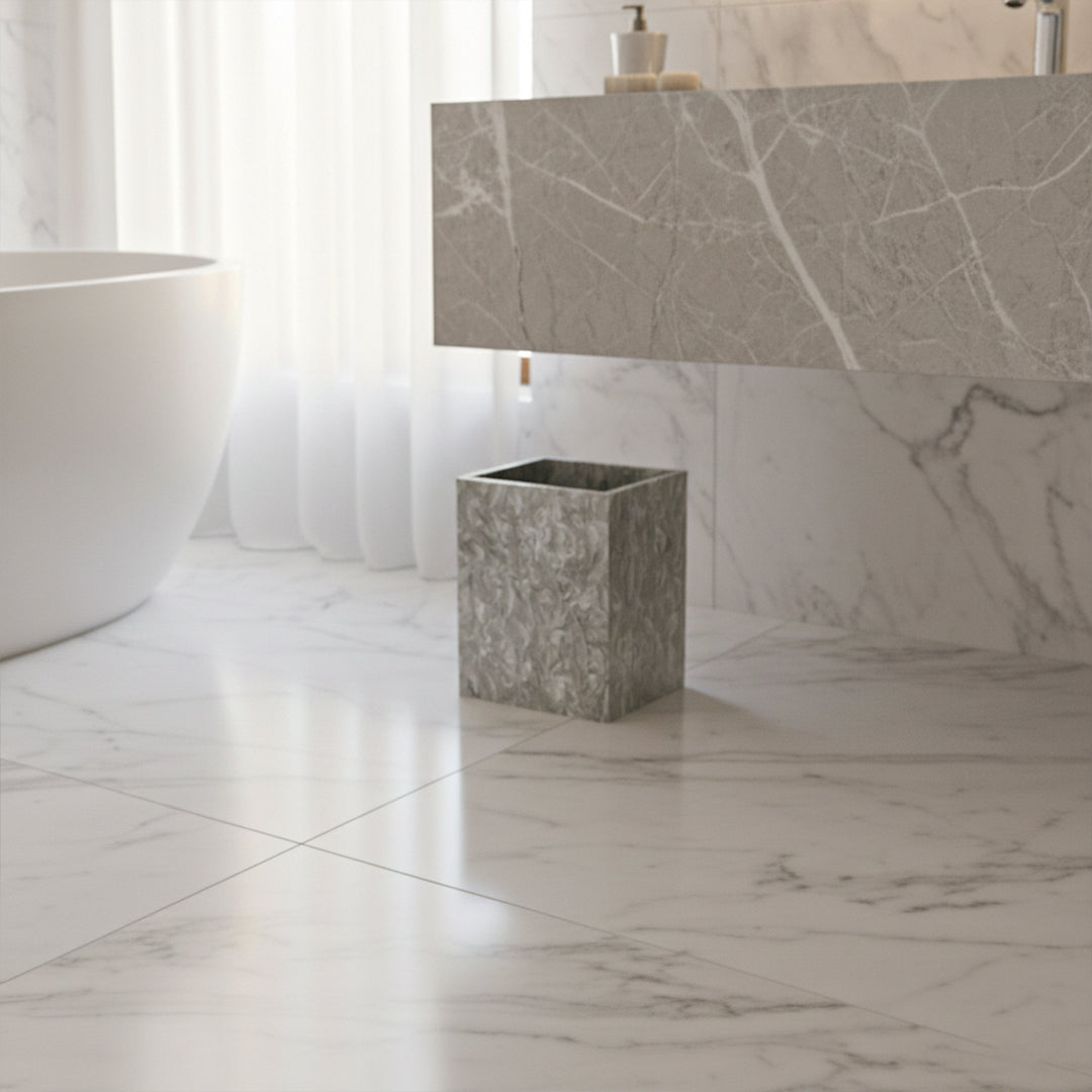 Bawang Flower Marble Garbage Bin SBK892-8 by BEACON, bathroom accessory with a decorative marble design and flower pattern.