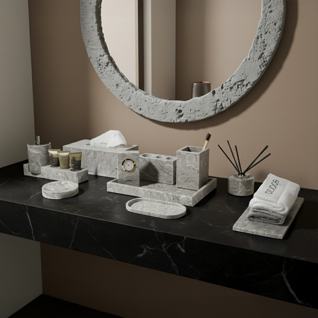 BEACON marble oval small tray with Bawang Flower design, ideal for serving or decorative use.
