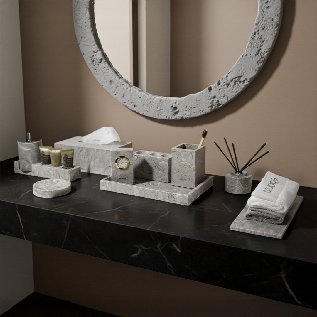 Bawang Flower Marble Square Storage Cup by BEACON for bathroom accessories, featuring a white marble design and square shape.