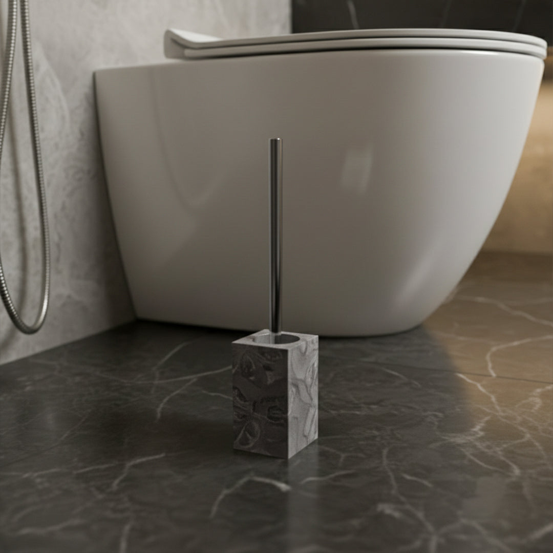 BEACON Bawang Flower marble square toilet brush in bathroom accessories set with decorative floral design and sturdy handle.