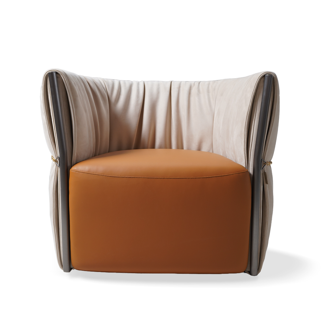 BEACON Baxter armchair MLL-A134 in neutral fabric with plush cushions and wooden legs, ideal for modern living rooms.