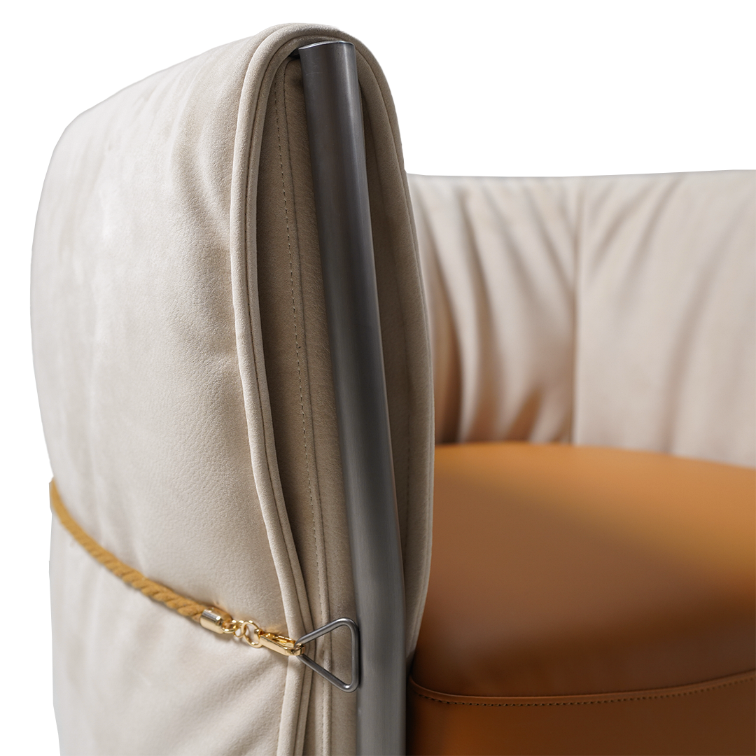 BEACON Baxter armchair MLL-A134 in neutral fabric, featuring a plush cushioned seat and stylish armrests.