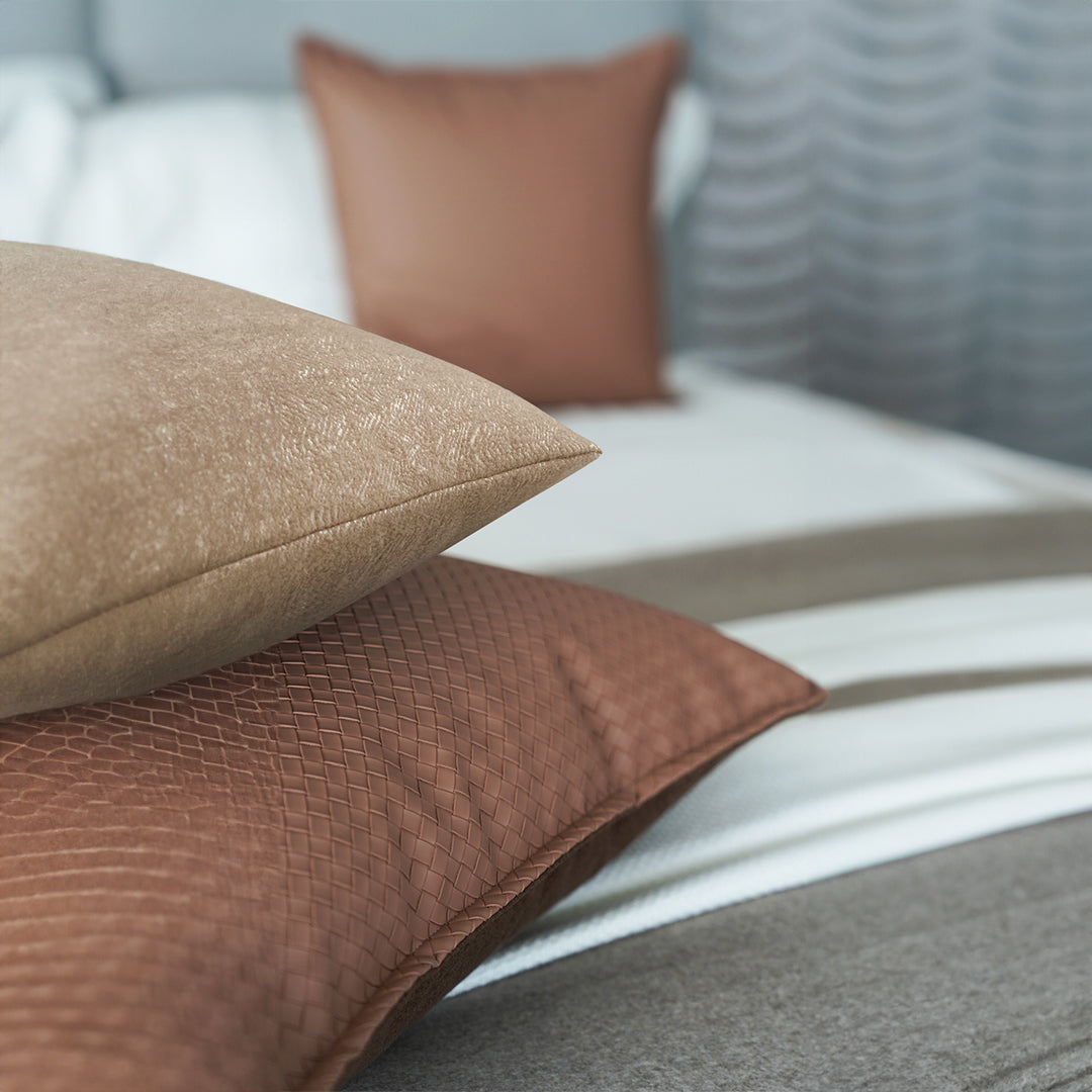BEACON bedding set EBB042 with patterned duvet cover and matching pillowcases, styled on a bed with soft, neutral bedding.