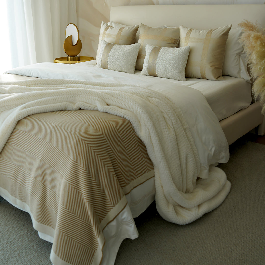 BEACON bedding set with matching pillowcases and duvet cover, featuring a stylish, soft fabric design for a cozy bedroom look.