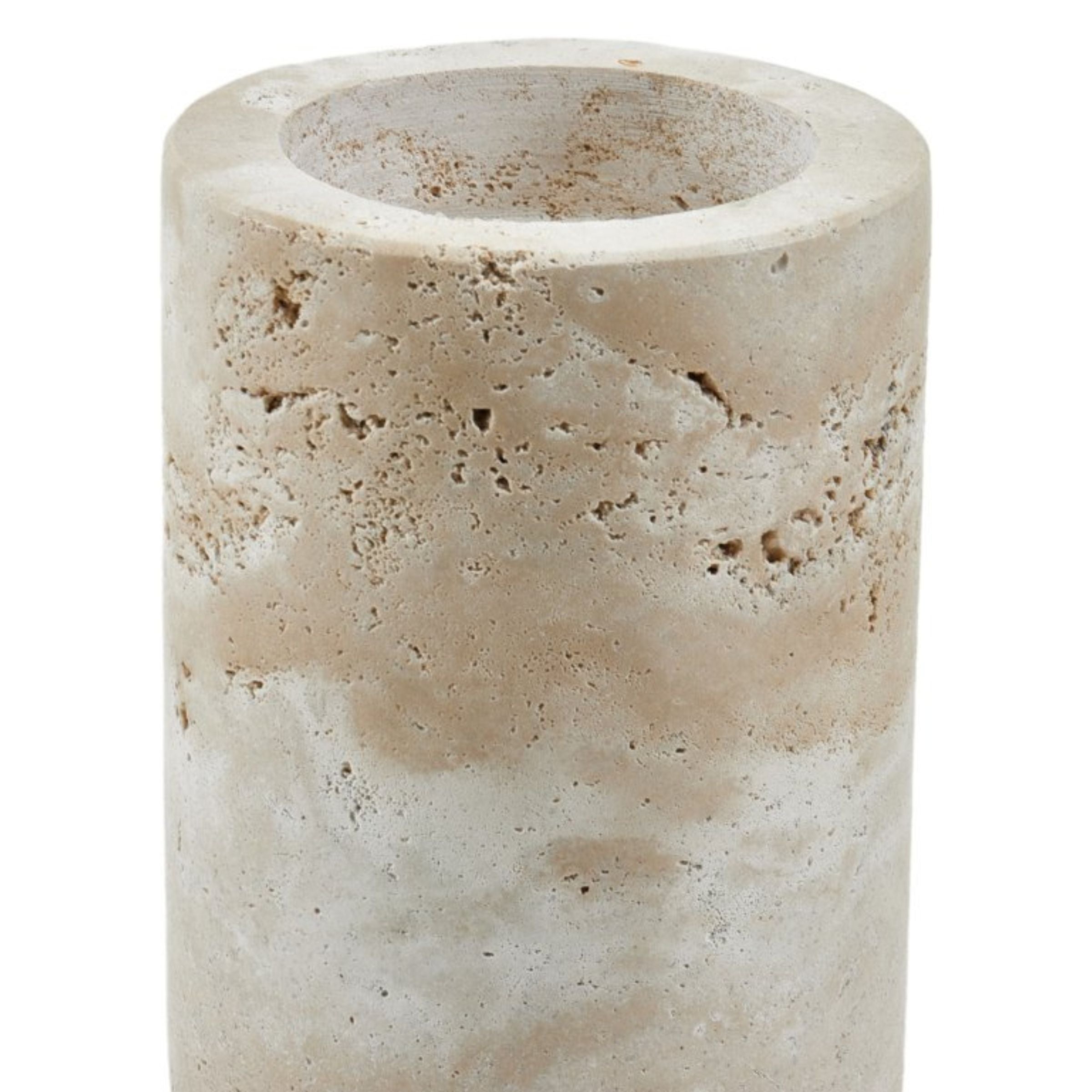 Large beige marble candle holder from BEACON, elegant and smooth surface, designed for pillar candles.