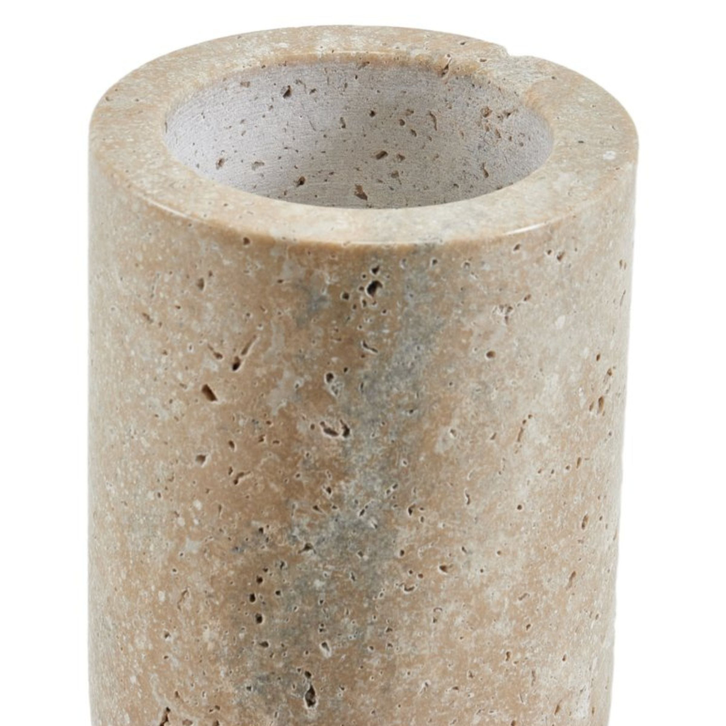 Large beige marble candle holder from Beacon, elegant design, smooth finish, perfect for decorative lighting or centerpiece.