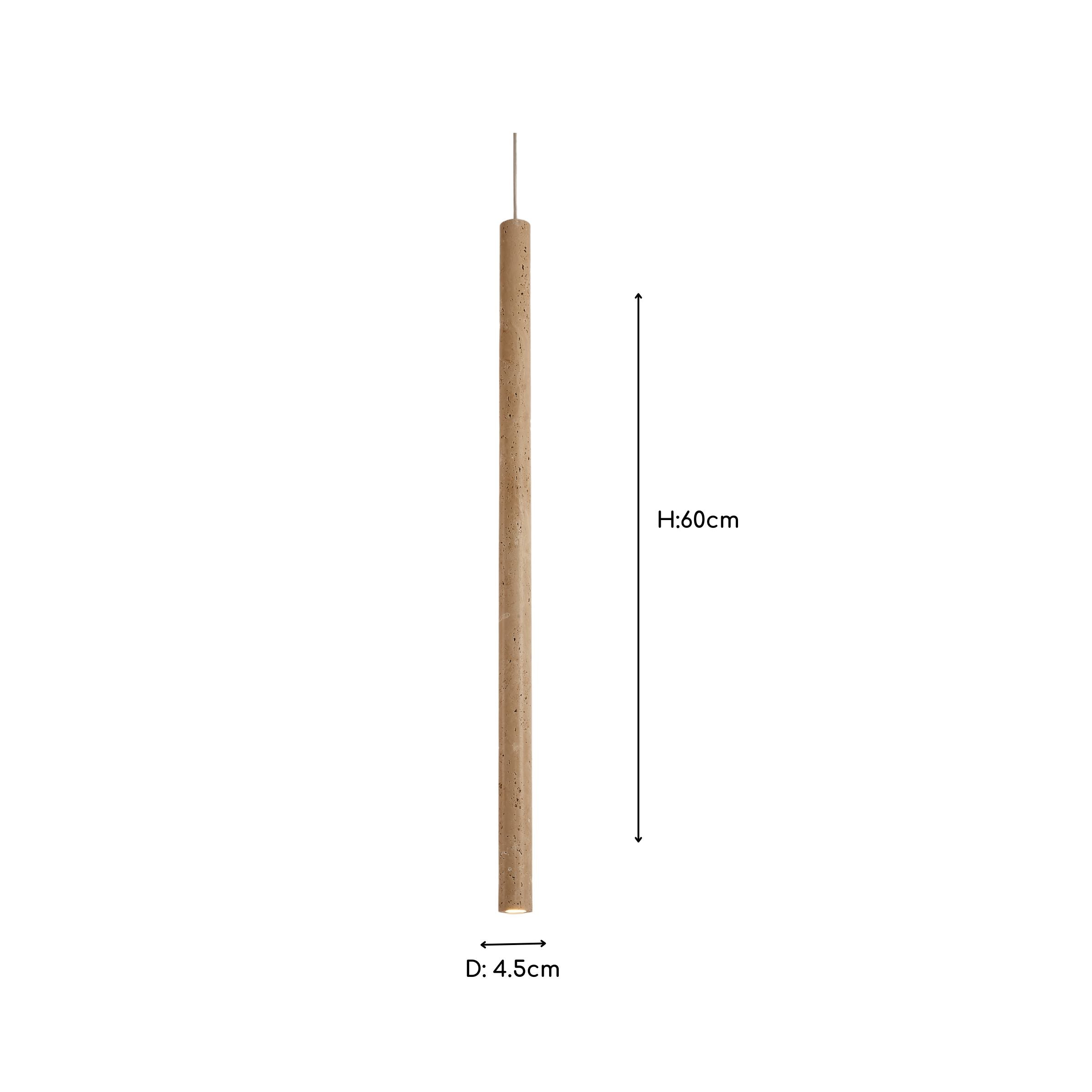 Beige natural travertine marble pendant lamp by BEACON, showcasing a smooth, cylindrical marble shade with warm lighting.