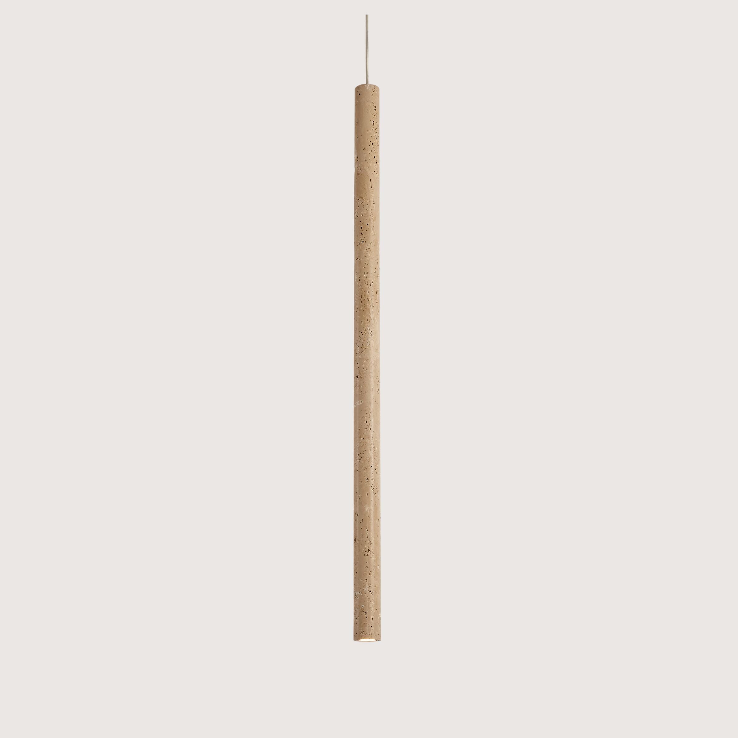 Beige natural travertine marble pendant lamp by BEACON, featuring a smooth, rounded design for modern interior lighting.