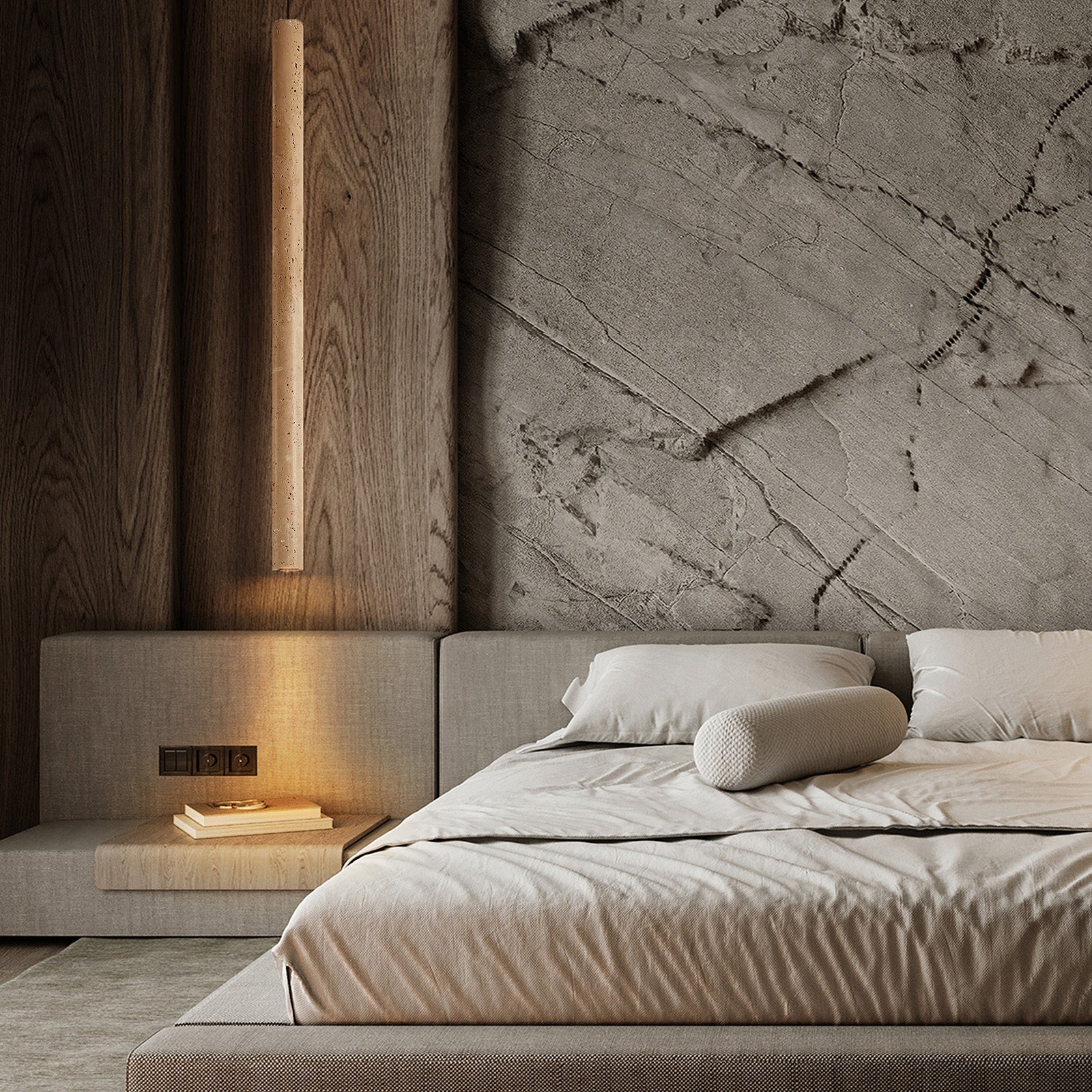 Beige natural travertine marble pendant lamp by BEACON, stylish lighting fixture with smooth stone finish, perfect for modern interiors.