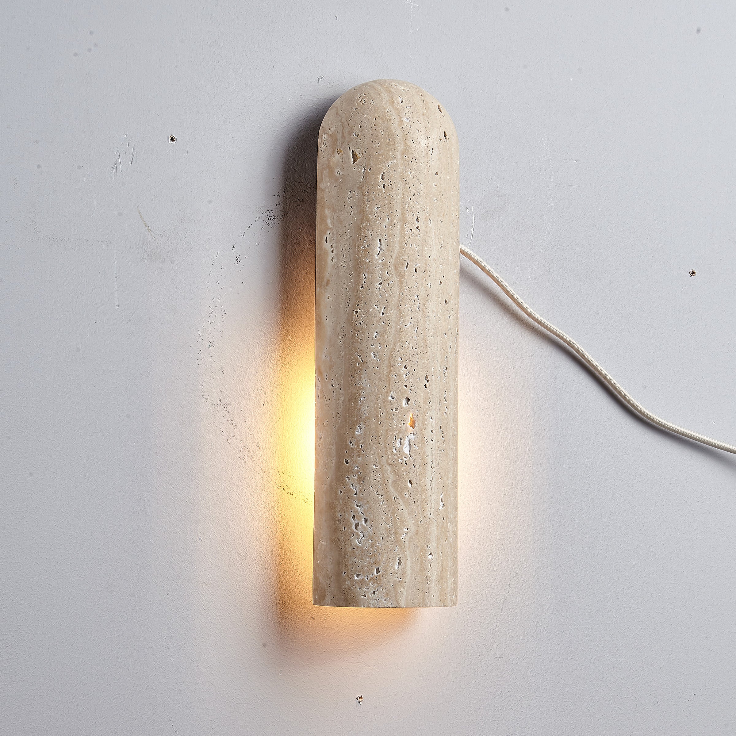 Beige natural travertine marble wall lamp by BEACON, wall-mounted fixture with elegant stone finish, model 60007-1W.