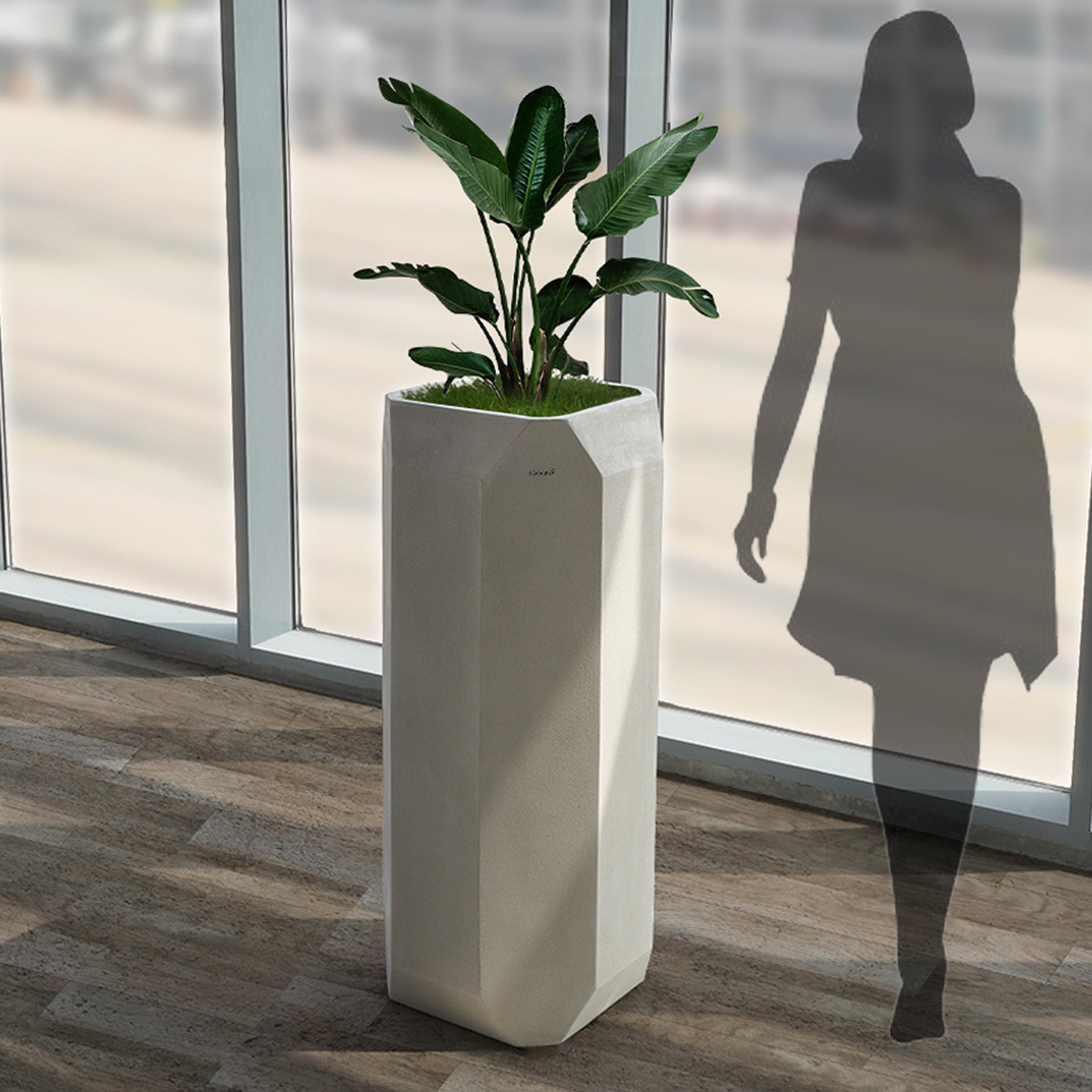 Beige BEACON planter box XK-4084A made of durable material, ideal for outdoor gardening and decorative plant displays.