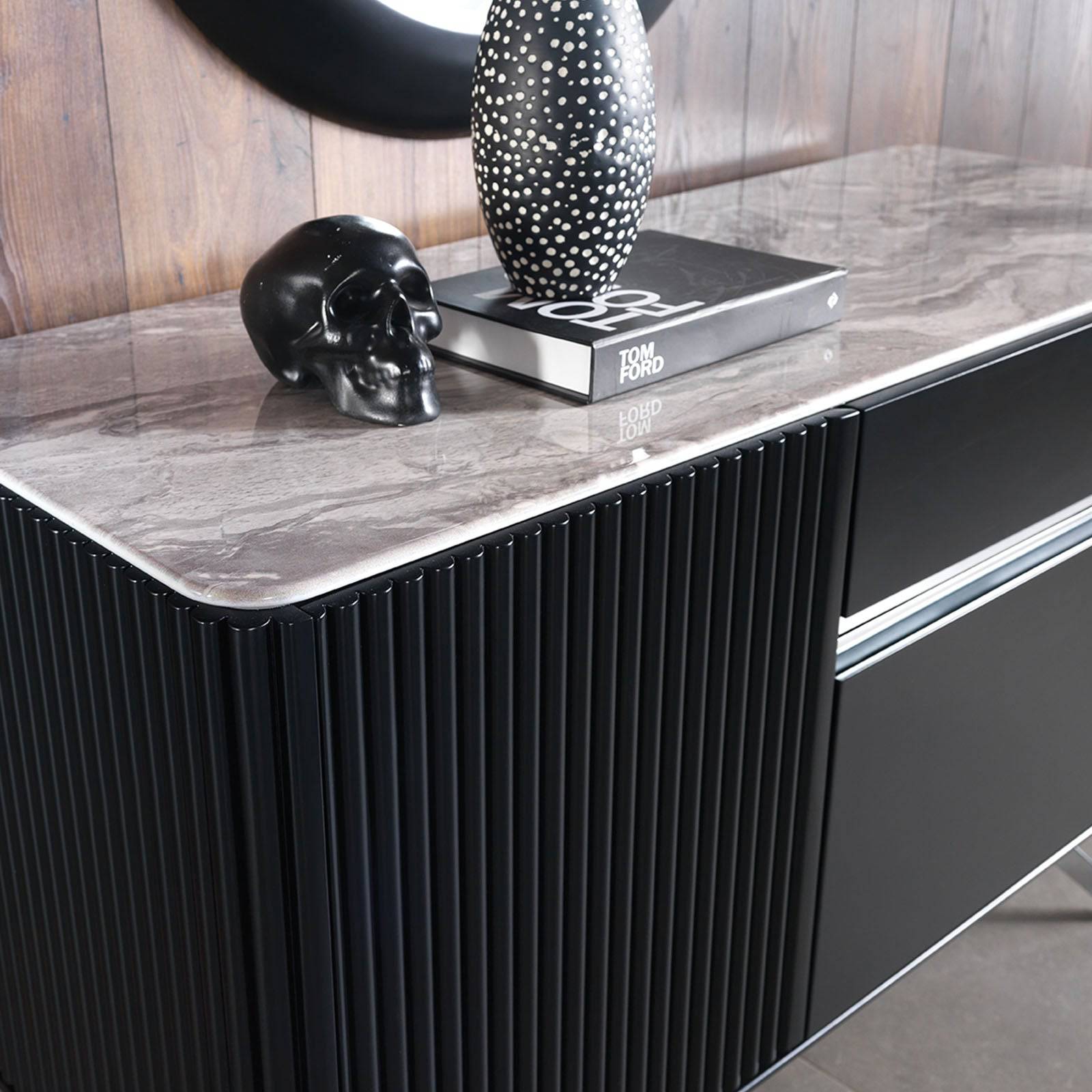 YOL LIVING Beretta dresser with matching mirror, modern bedroom furniture with clean lines and wood finish.