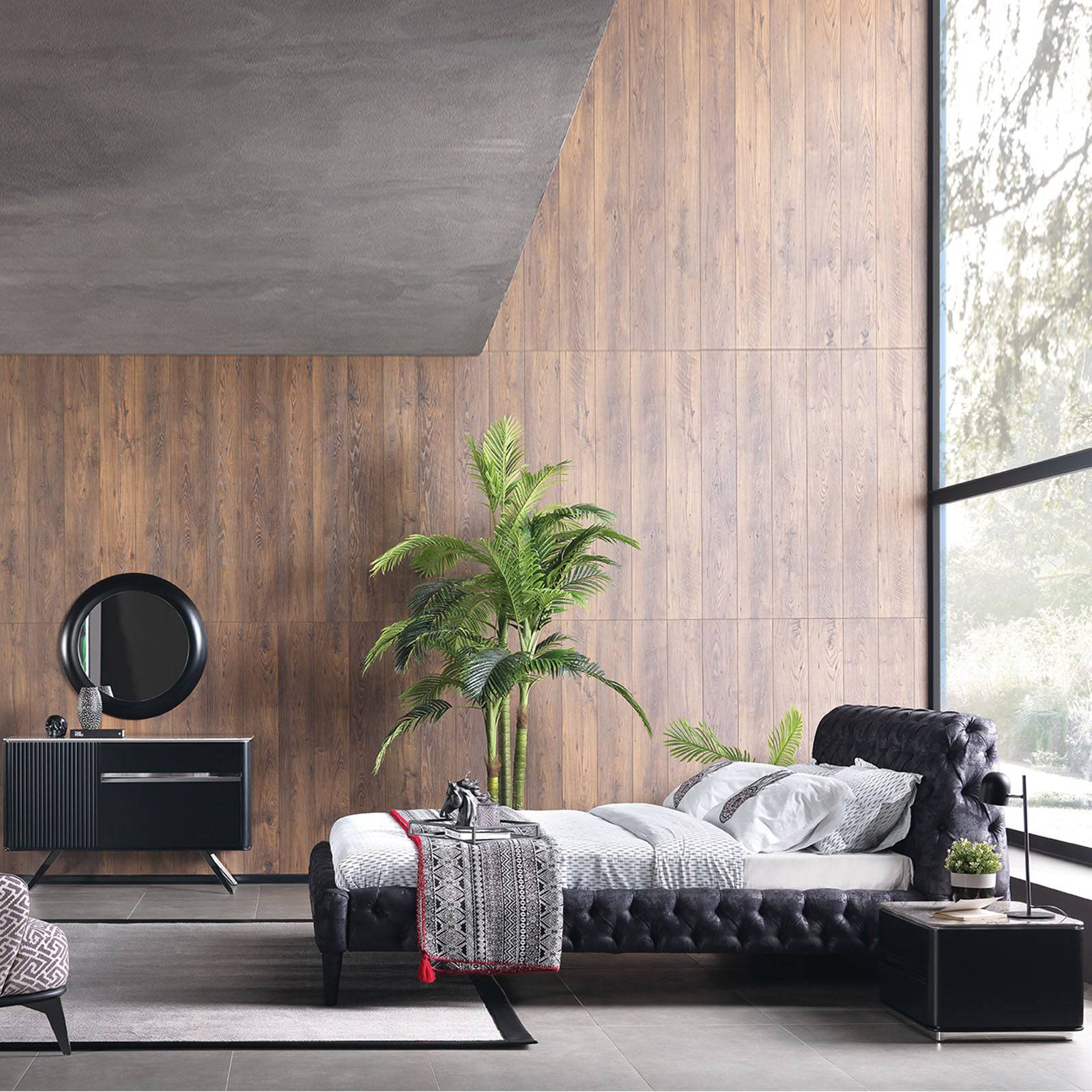 YOL LIVING Beretta dresser with matching mirror, modern wooden bedroom furniture, natural finish, showcasing storage drawers and sleek design.