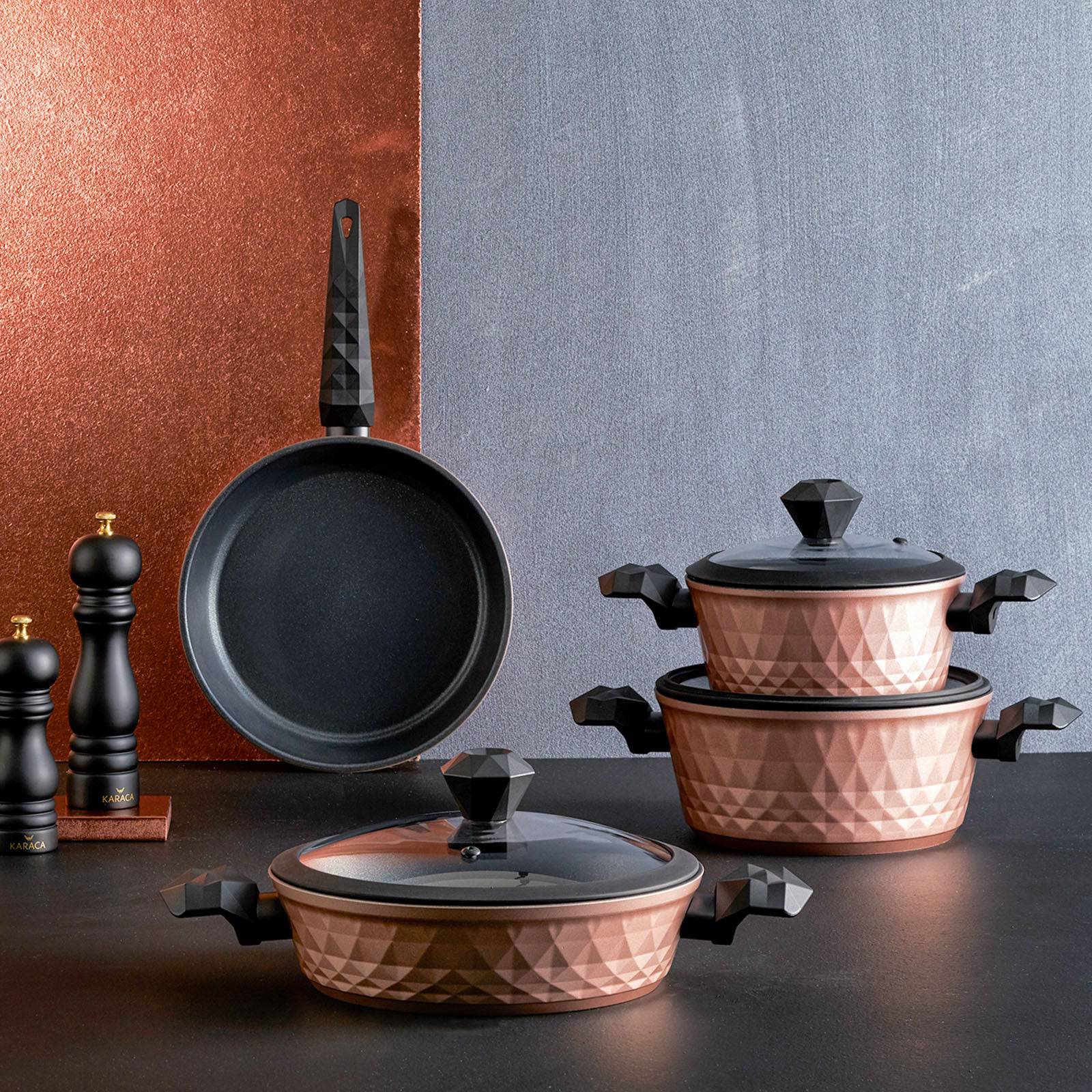 Biodiamond Rose Gold 7 Piece Cookware Set 1296 153.03.07.7039 -  Cookware Sets - ebarza Furniture UAE | Shop Modern Furniture in Abu Dhabi & Dubai - مفروشات ايبازرا في الامارات | تسوق اثاث عصري وديكورات مميزة في دبي وابوظبي