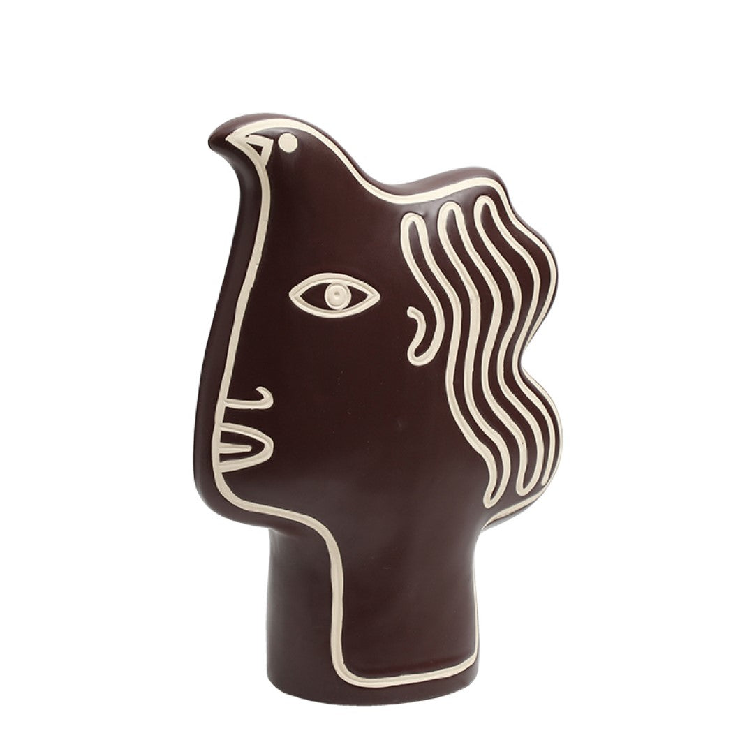 Bird head and human face mixed vase by BEACON, ceramic decorative vase with intricate bird and human face design