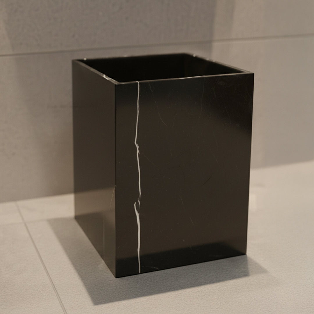 Black and white marble bathroom accessories garbage bin or planter box with sleek design, model SBK890-8 by BEACON.