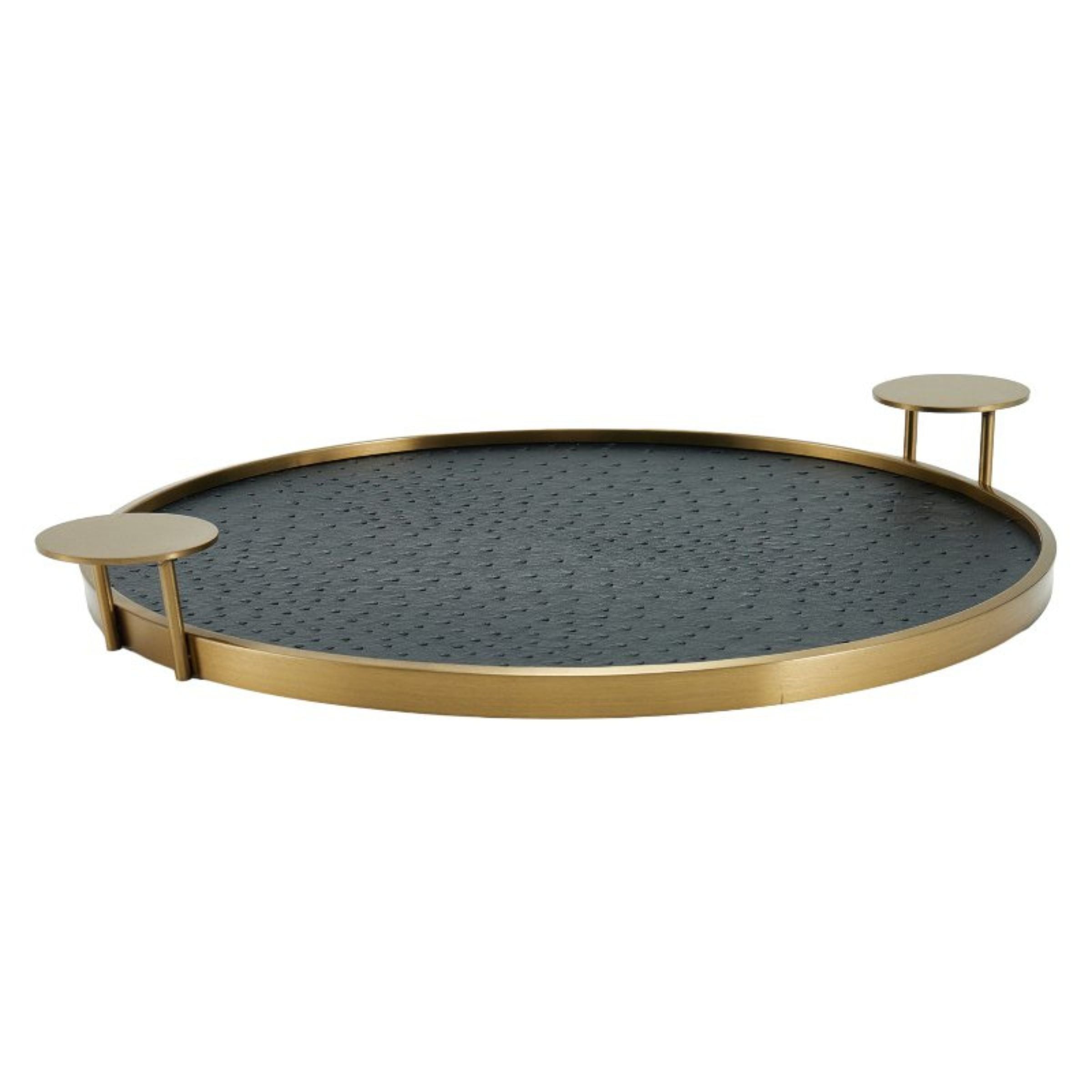 BLACK & BRUSHED GOLD ROUND DECORATIVE TRAY-L DD210939FL -  Trays - ebarza Furniture UAE | Shop Modern Furniture in Abu Dhabi & Dubai - مفروشات ايبازرا في الامارات | تسوق اثاث عصري وديكورات مميزة في دبي وابوظبي