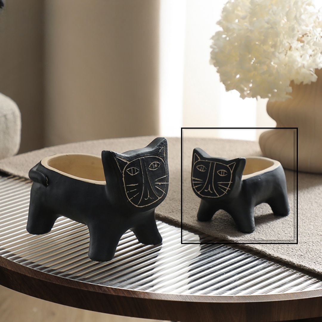 Black cat home decor figurine by BEACON, black ceramic sculpture with sleek feline design for stylish interior decoration.