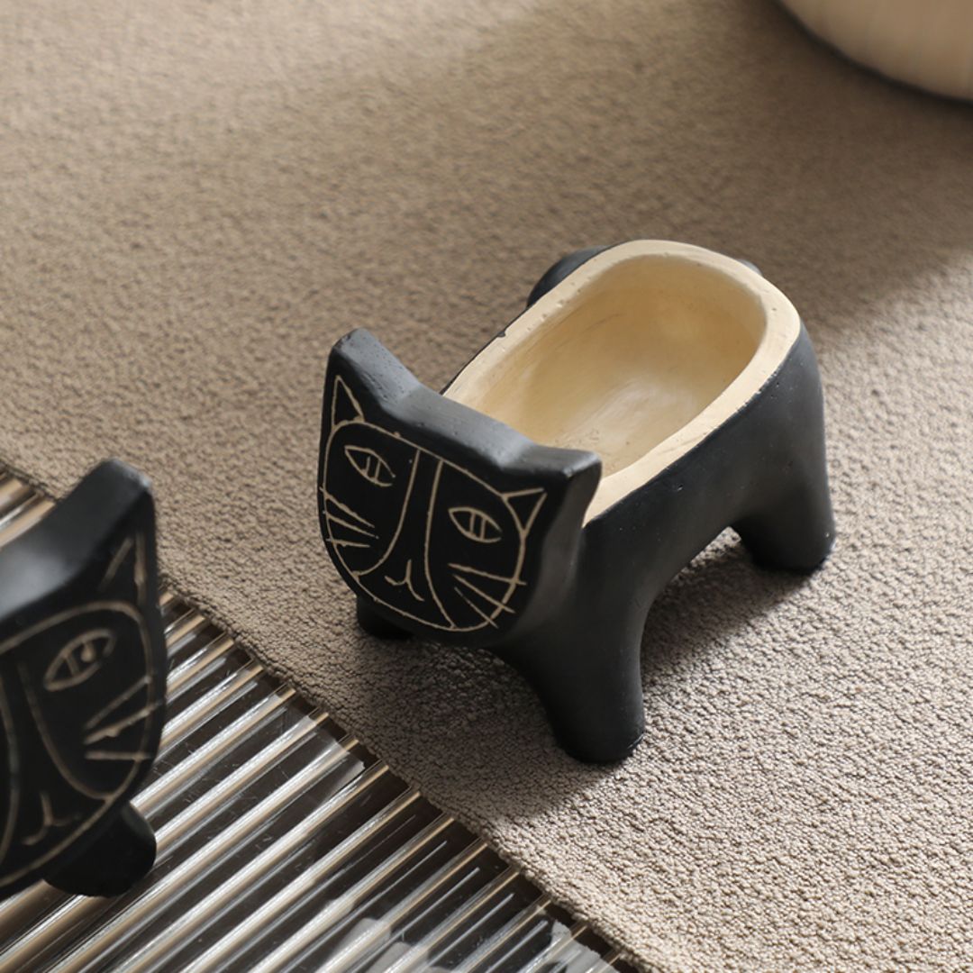 Black cat home decor figurine by BEACON, black ceramic sculpture with detailed feline features for stylish interior decoration.