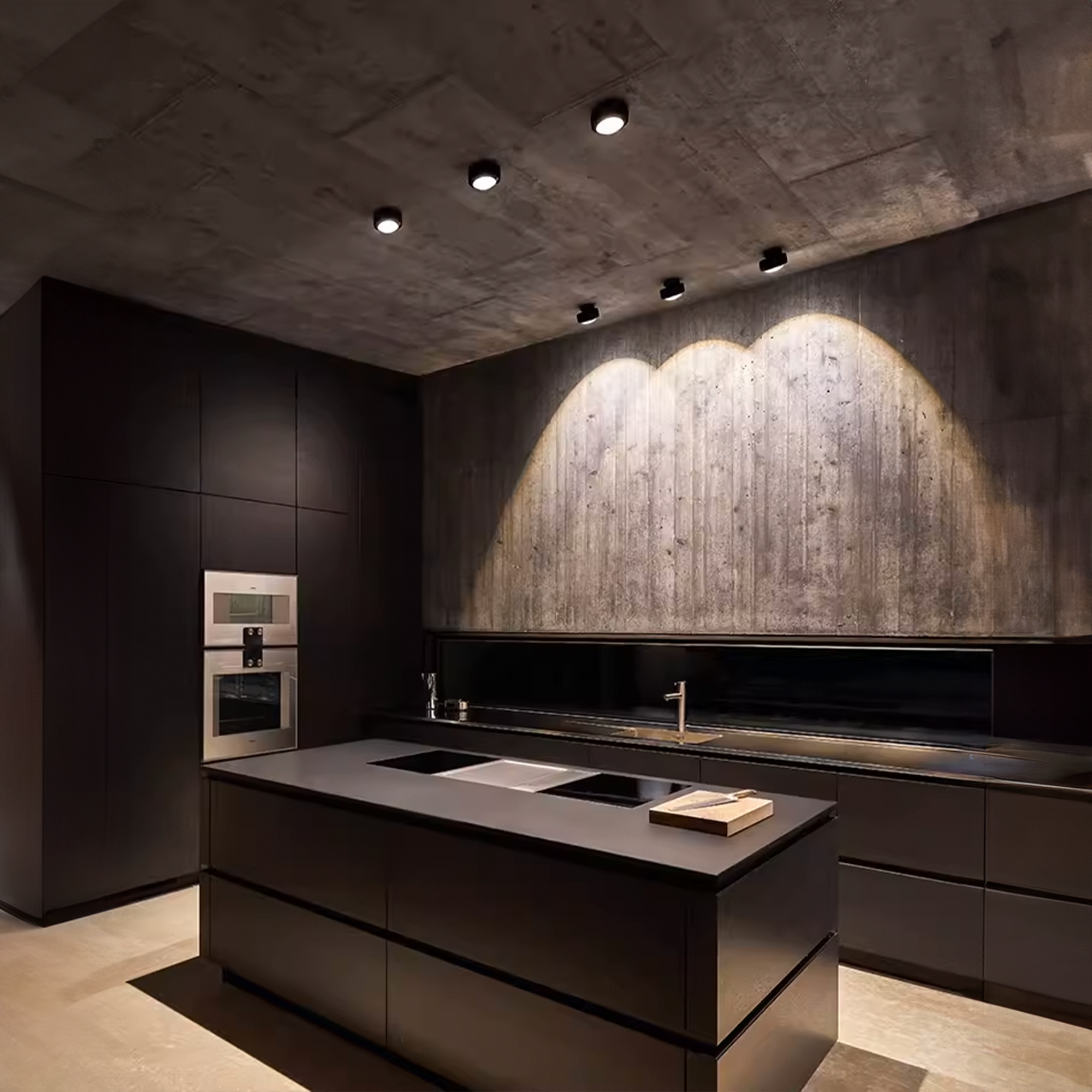 Black ceiling lamp with trimless mounted frame from BEACON, featuring a sleek modern design and black finish.