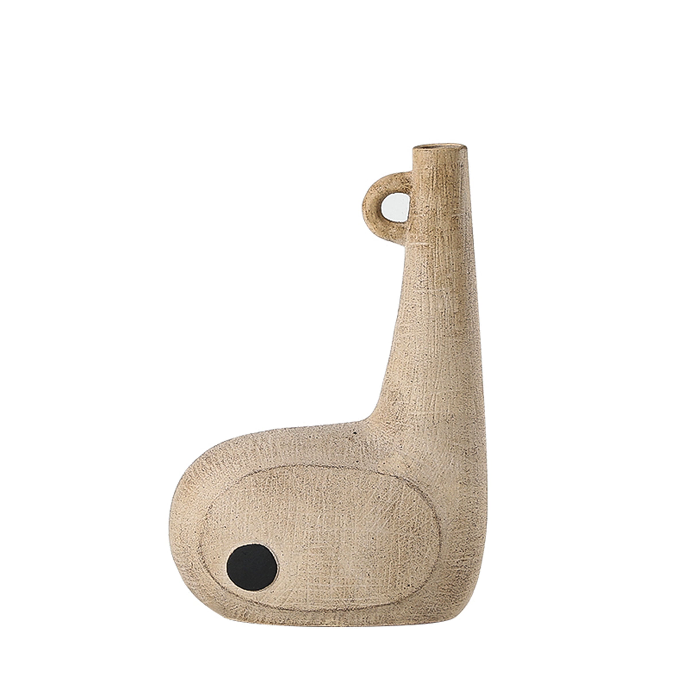 Black-eyed long neck vase by BEACON, black ceramic vase with a tall, slender design and black-eyed floral pattern.