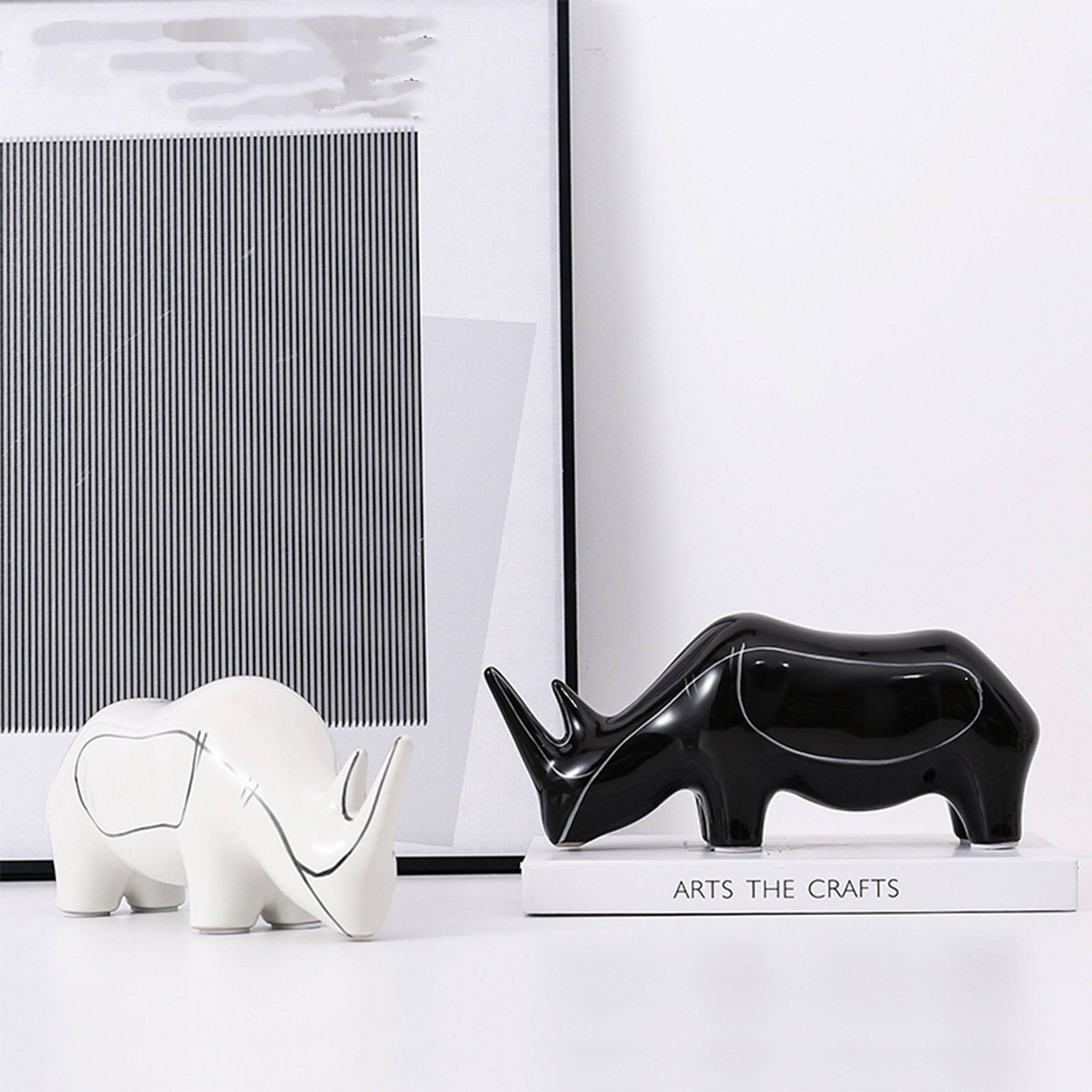 Black Hand Painted Rhino Ornament-A Fa-D21084A -  Home Decor Figurines | ديكور وحيد القرن مرسومة باليد باللون الأسود - ebarza Furniture UAE | Shop Modern Furniture in Abu Dhabi & Dubai - مفروشات ايبازرا في الامارات | تسوق اثاث عصري وديكورات مميزة في دبي وابوظبي