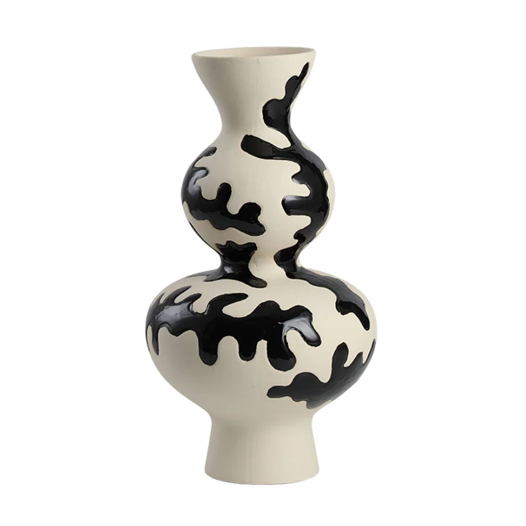 Black hand-painted vase by BEACON, featuring a sleek design with artistic brushstrokes, suitable for decorative display.