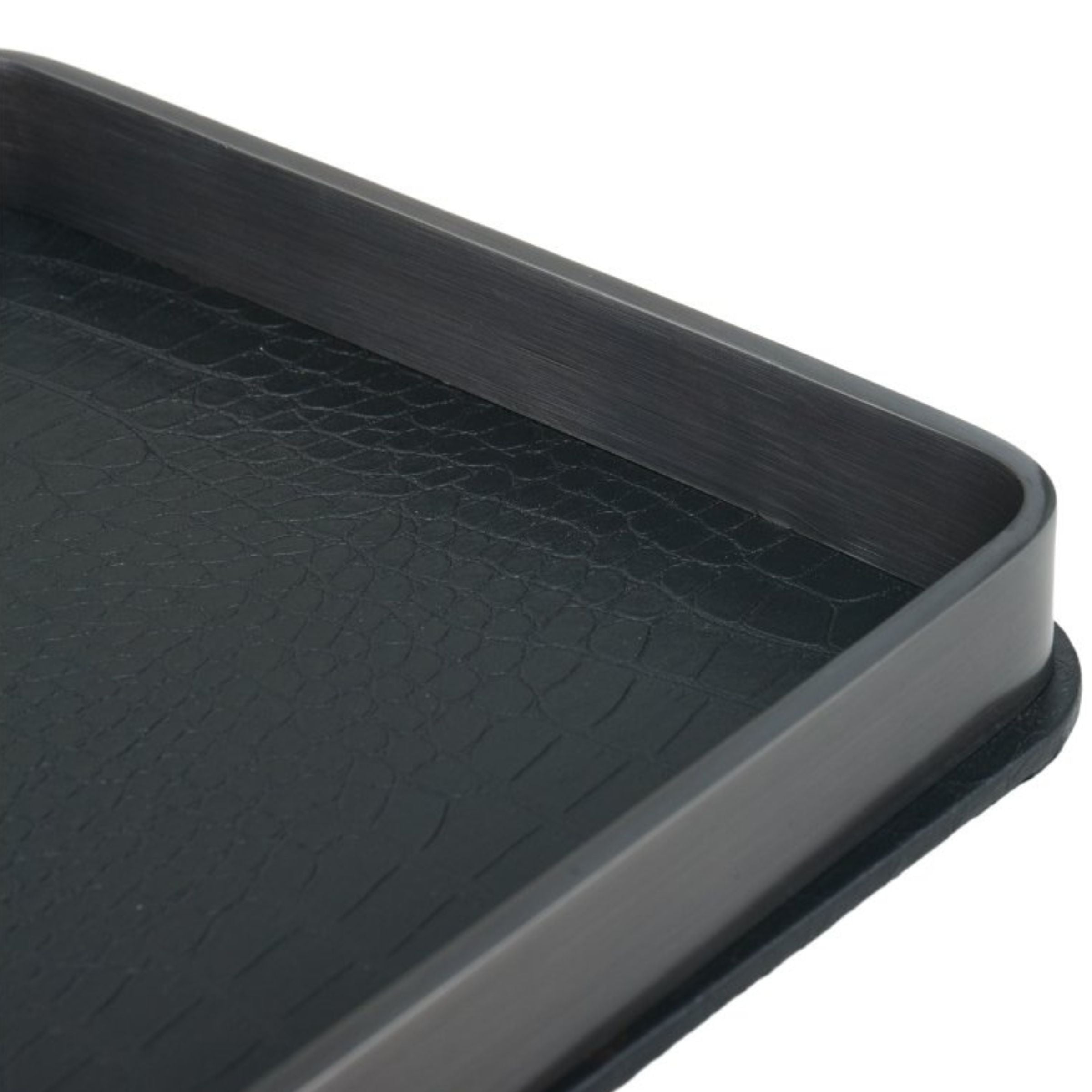 Black leather decorative tray by Beacon, large size, stylish tray with a smooth finish and elegant design for home decor.