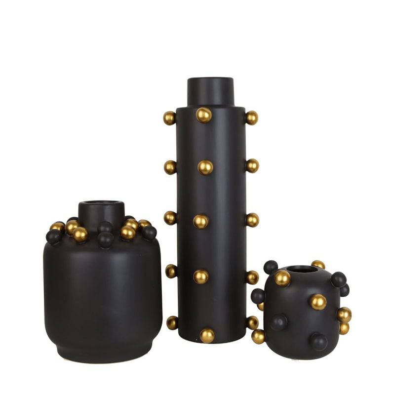 Black + Little Golden Balls Vase B Fa-D1910B -  Vases | مزهرية سوداء + كرات ذهبية صغيرة - ebarza Furniture UAE | Shop Modern Furniture in Abu Dhabi & Dubai - مفروشات ايبازرا في الامارات | تسوق اثاث عصري وديكورات مميزة في دبي وابوظبي