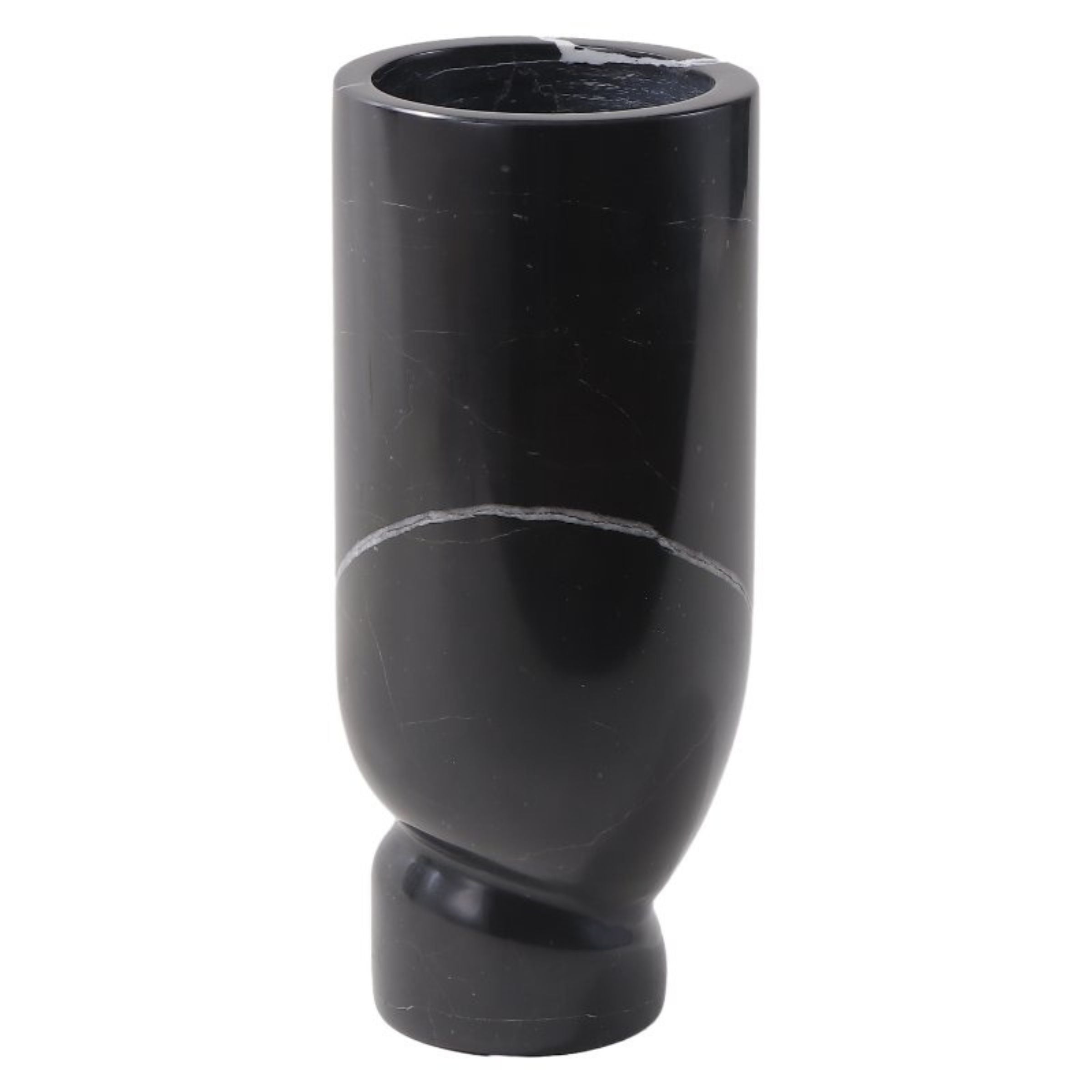 Black marble vase with sleek cylindrical design from BEACON FSDG, perfect for elegant home decor.