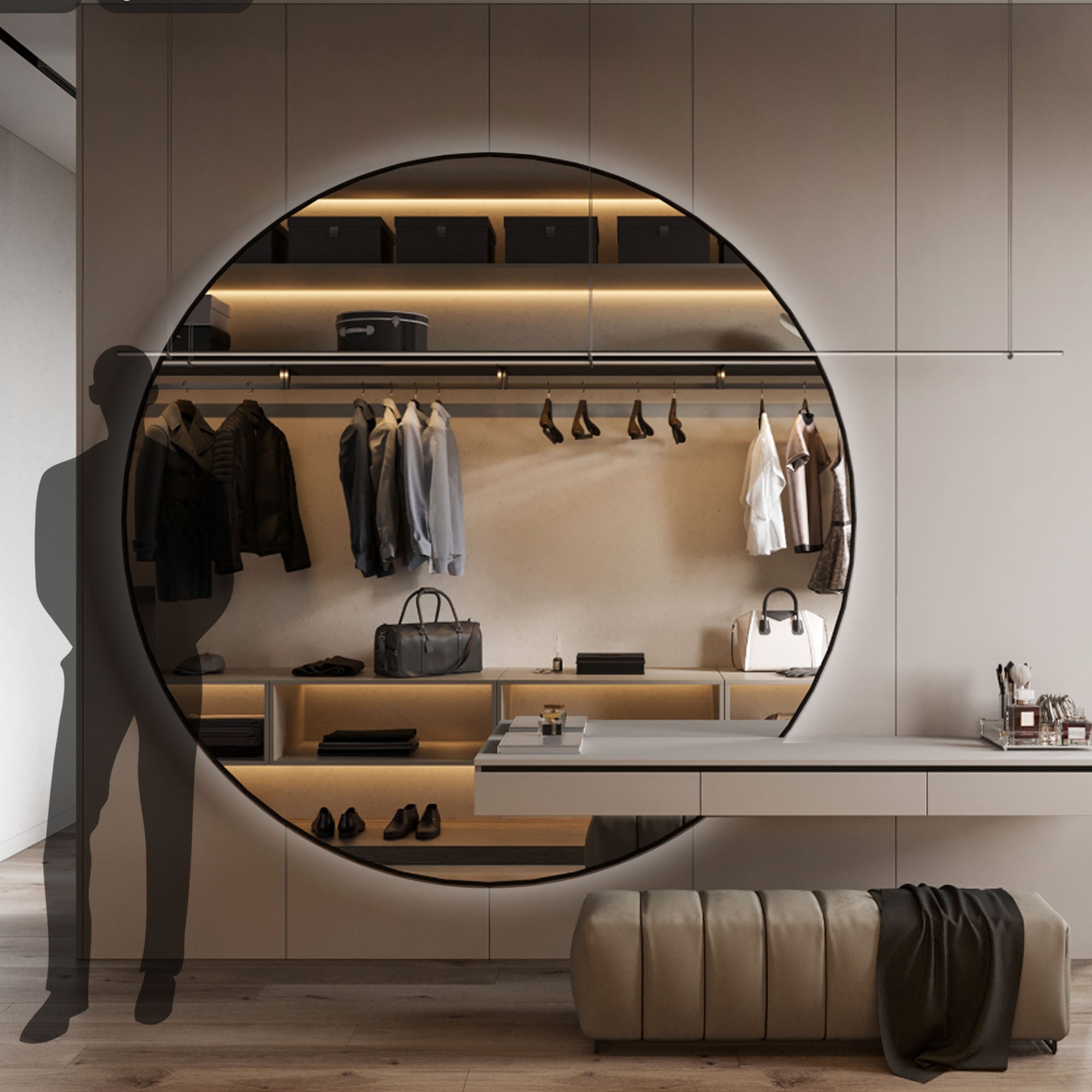 Black Mirror SS Frame + LED  OA-9356 -  Mirrors - ebarza Furniture UAE | Shop Modern Furniture in Abu Dhabi & Dubai - مفروشات ايبازرا في الامارات | تسوق اثاث عصري وديكورات مميزة في دبي وابوظبي