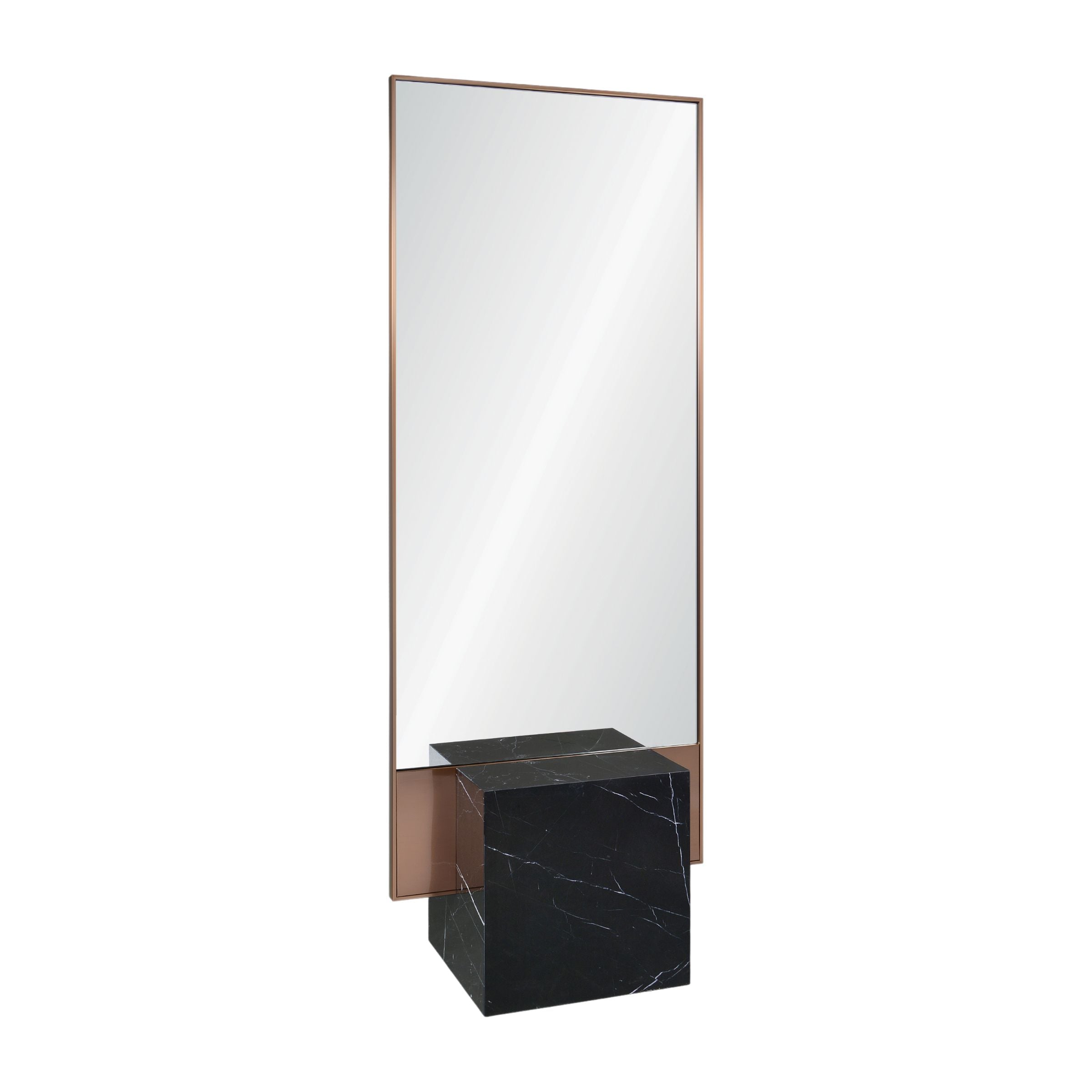 Black Natural Marble With Brushed Rosegold Floor Mirror OA-9358-RoseGold and black base -  Mirrors - ebarza Furniture UAE | Shop Modern Furniture in Abu Dhabi & Dubai - مفروشات ايبازرا في الامارات | تسوق اثاث عصري وديكورات مميزة في دبي وابوظبي
