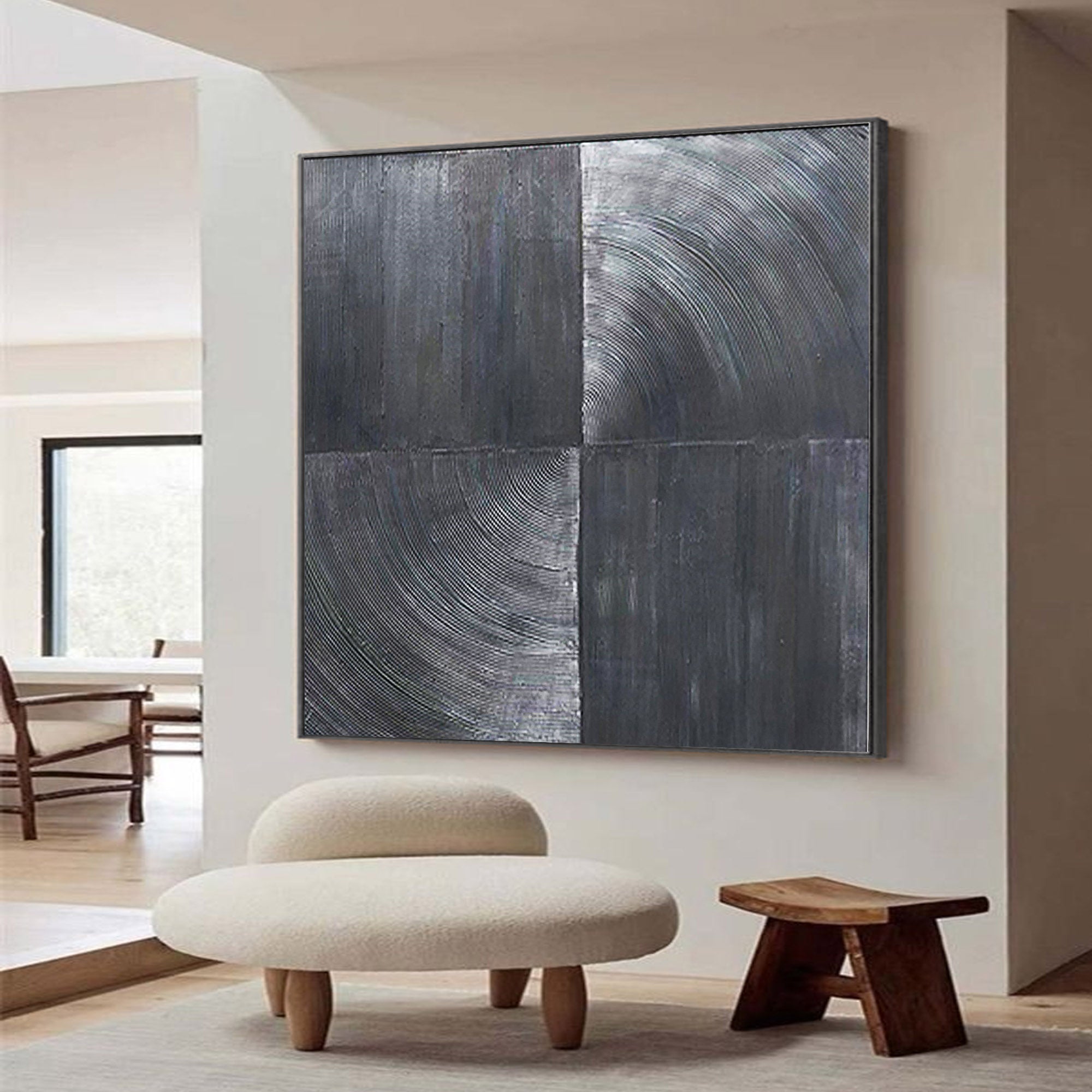 Black Noire Hand-Painted Art Painting With Frame 200X200 SOAAP0104 -  Paintings - ebarza Furniture UAE | Shop Modern Furniture in Abu Dhabi & Dubai - مفروشات ايبازرا في الامارات | تسوق اثاث عصري وديكورات مميزة في دبي وابوظبي