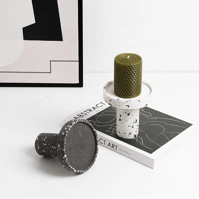 Black Terrazzo Candleholder FB-T2218B -  Candle Holders - ebarza Furniture UAE | Shop Modern Furniture in Abu Dhabi & Dubai - مفروشات ايبازرا في الامارات | تسوق اثاث عصري وديكورات مميزة في دبي وابوظبي