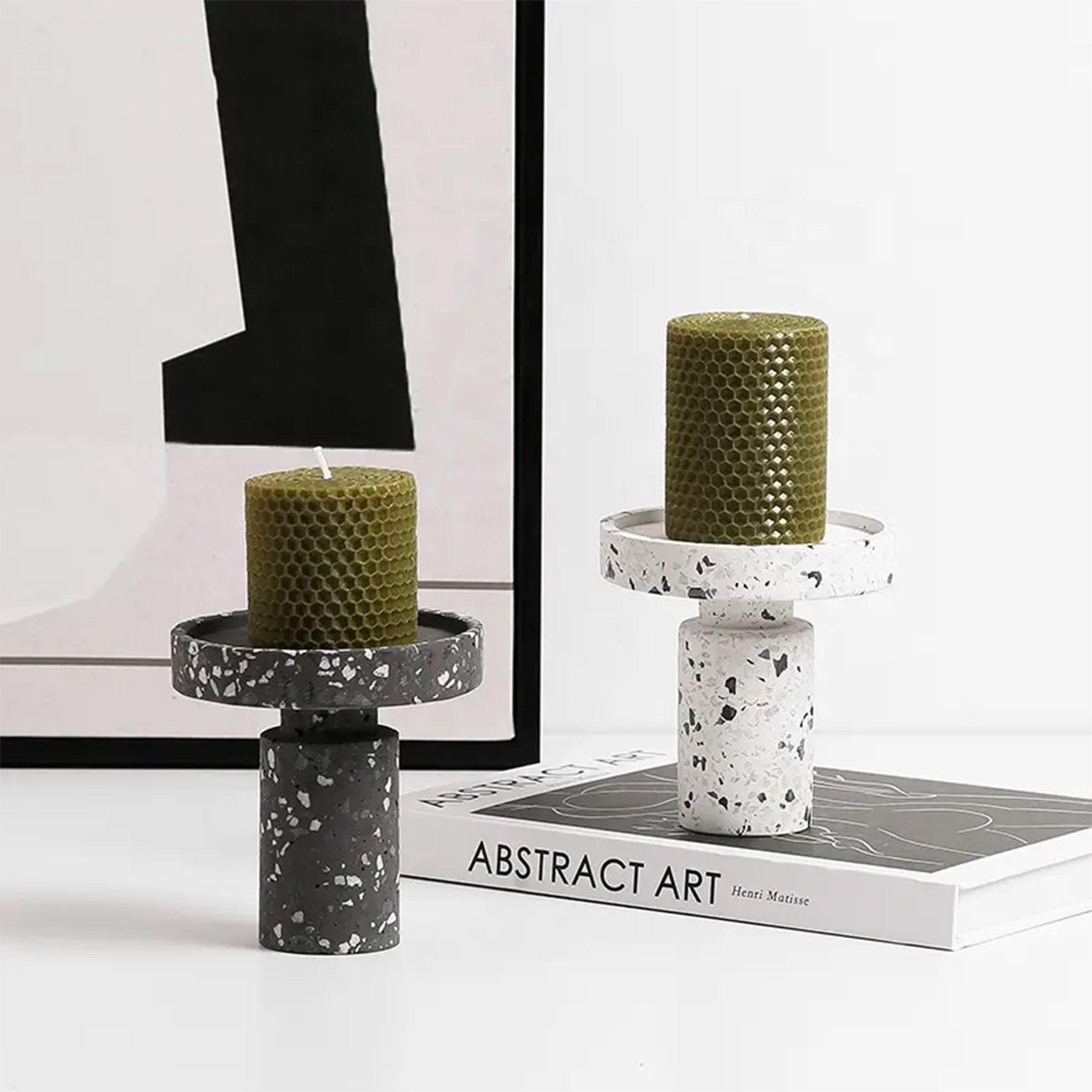 Black Terrazzo Candleholder FB-T2218B -  Candle Holders - ebarza Furniture UAE | Shop Modern Furniture in Abu Dhabi & Dubai - مفروشات ايبازرا في الامارات | تسوق اثاث عصري وديكورات مميزة في دبي وابوظبي