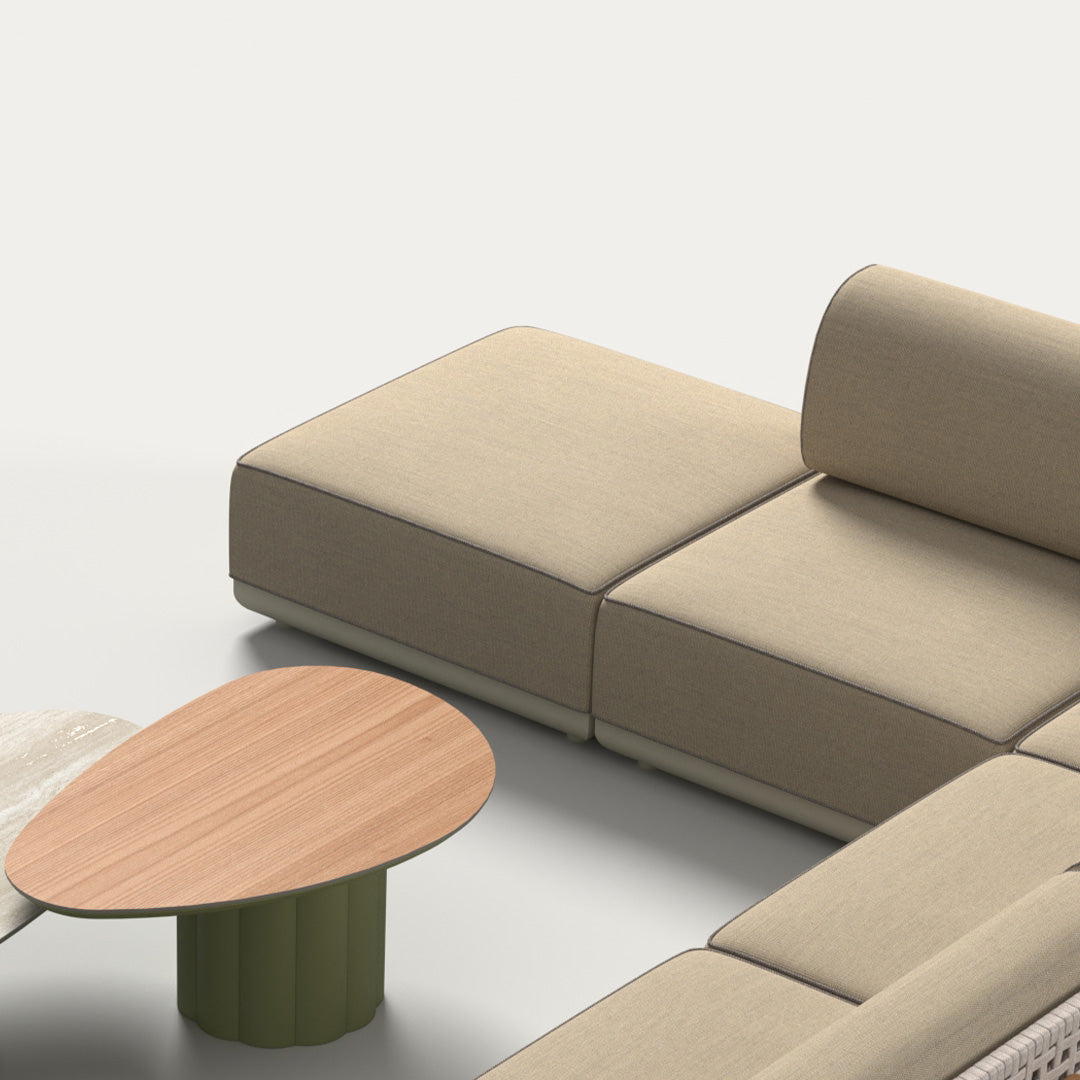 BEACON outdoor corner sofa with strap-back design, modular block unit ideal for patio or garden seating.
